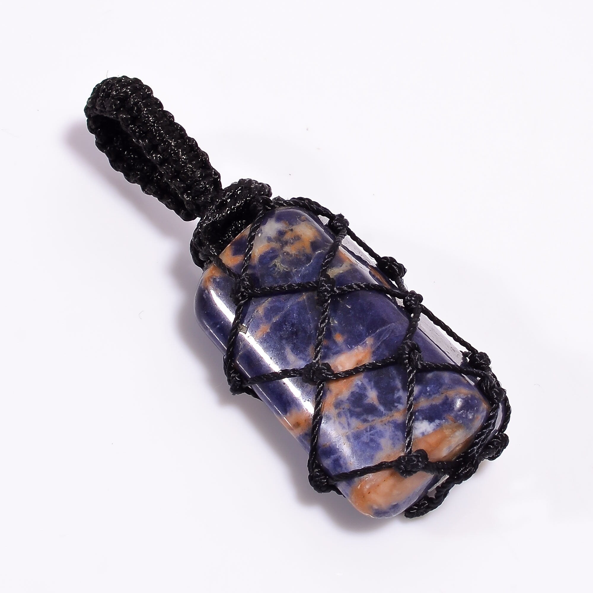 AAA quality 90.65 Ct Sodalite Tumbled Macrame Pendant (Approx 37X22X20 mm in 1.4" size)
