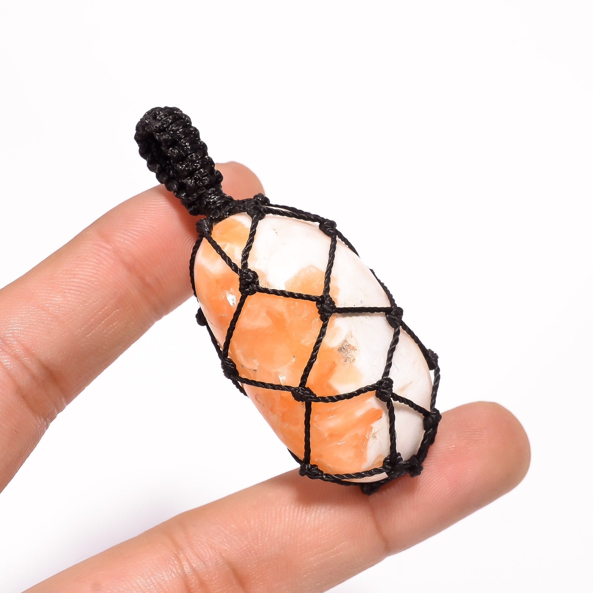 AAA Quality 122 Cts Pink Scolecite Tumbled Macrame Pendant (2.3 Inch) 