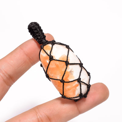 122 ct Pink Scolecite Tumbled Macrame Pendant – 2.3 Inch (Approx. 42X26X21 mm)