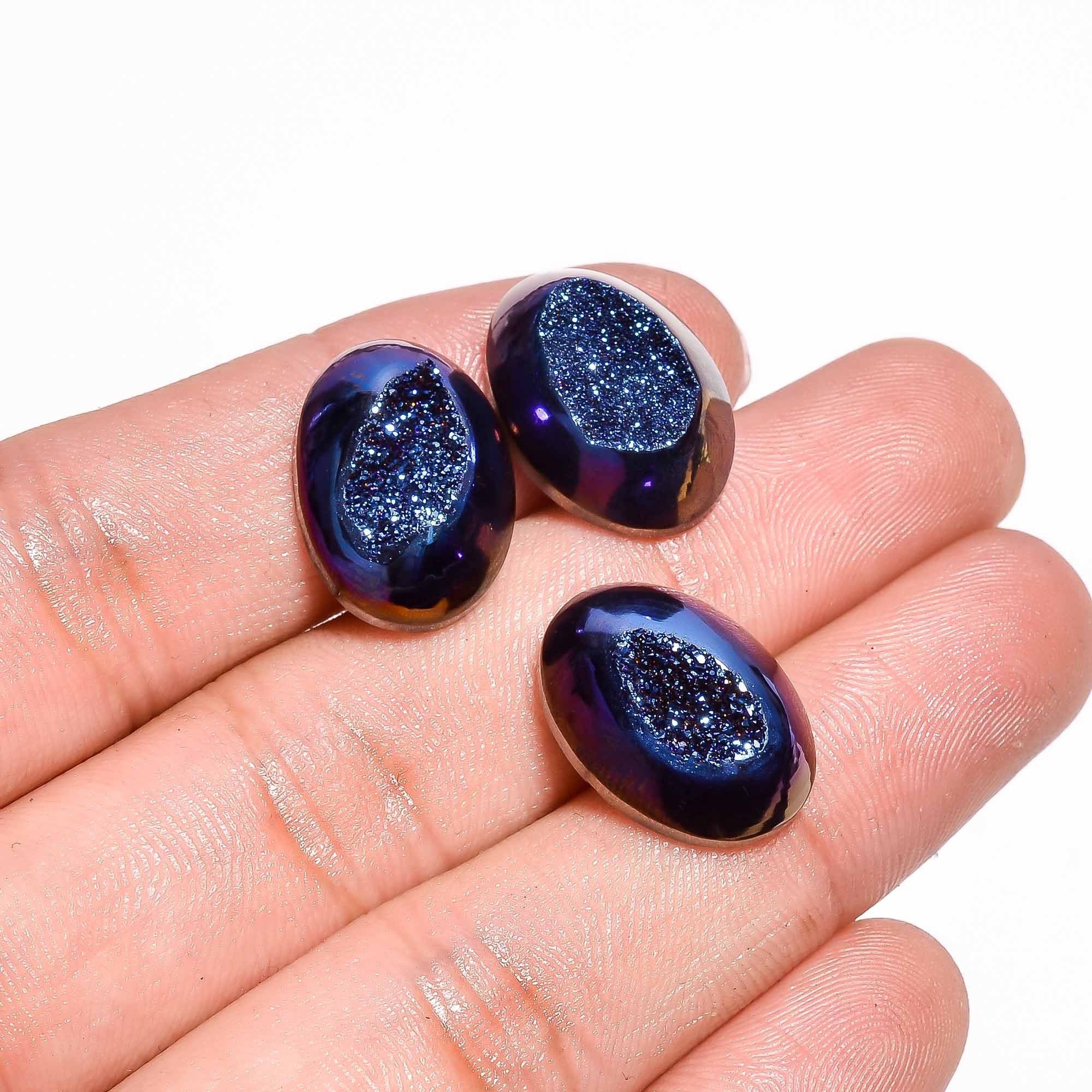 Blue Titanium Druzy Cabochon, Oval Loose Gemstone, 31.3 Cts (17X13-18X14 mm) - image 2