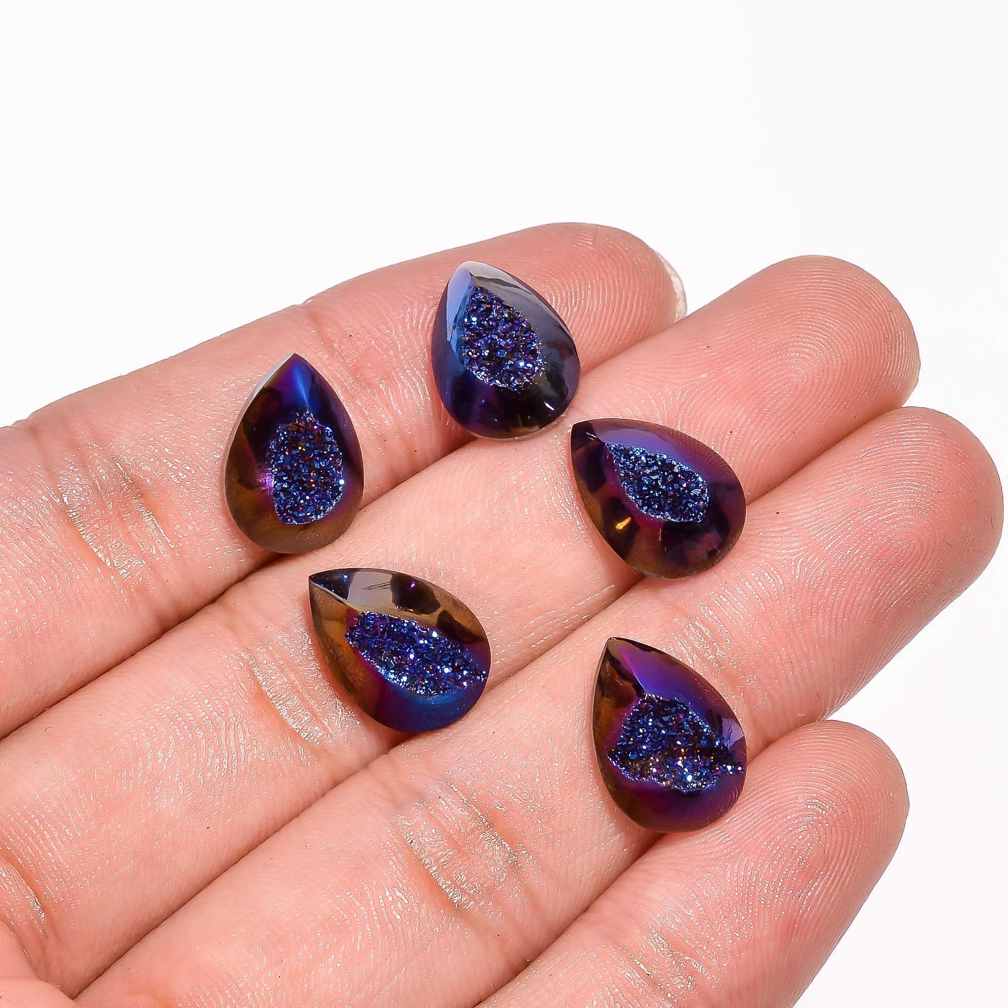 Titanium Druzy Gemstone, Pear Shape Titanium Druzy Cabochon, Blue Titanium Druzy Loose Gemstone Approx 14X10 mm, Wholesa - image 2