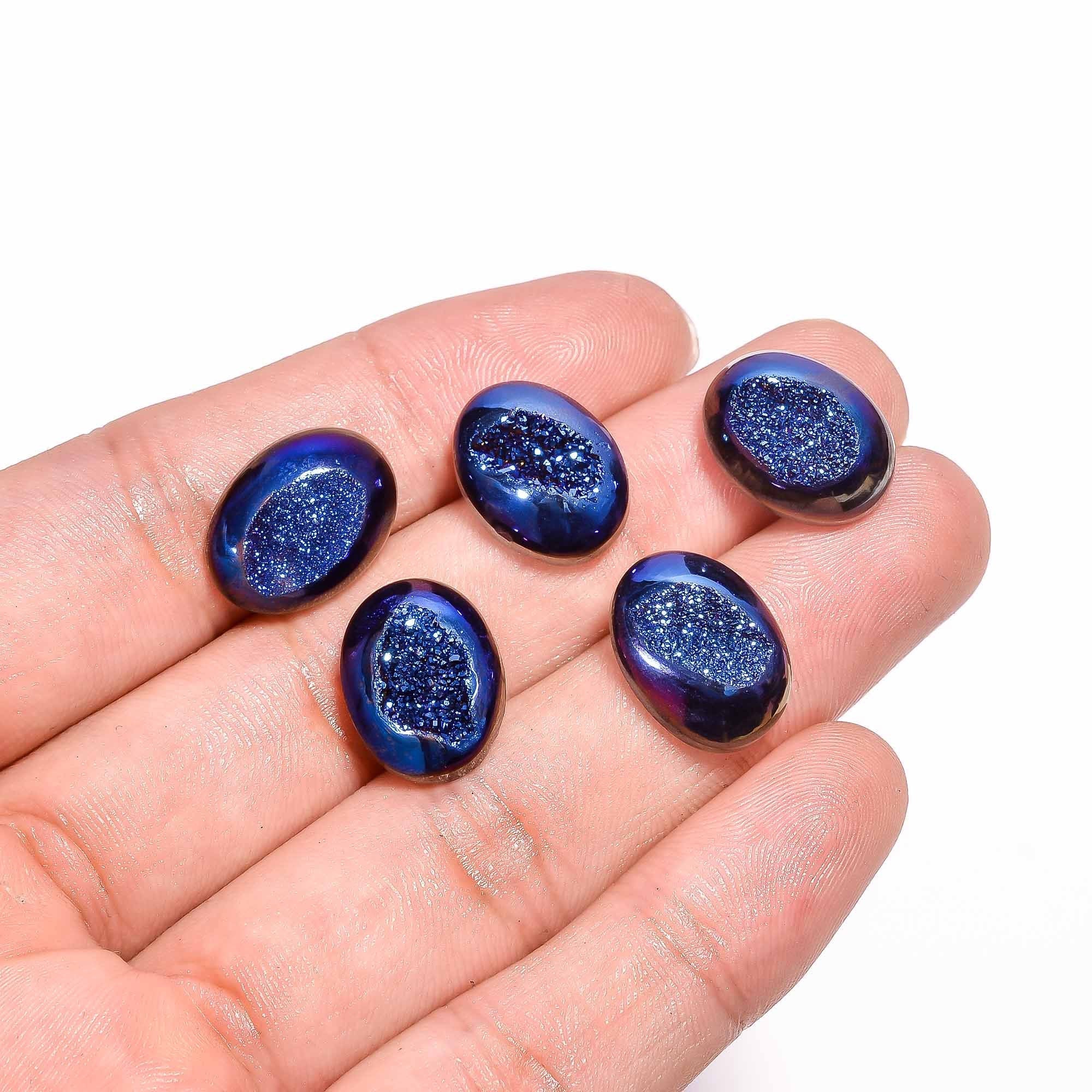 Blue Titanium Druzy Cabochon: Oval Loose Gemstone (16X12 mm) - image 2