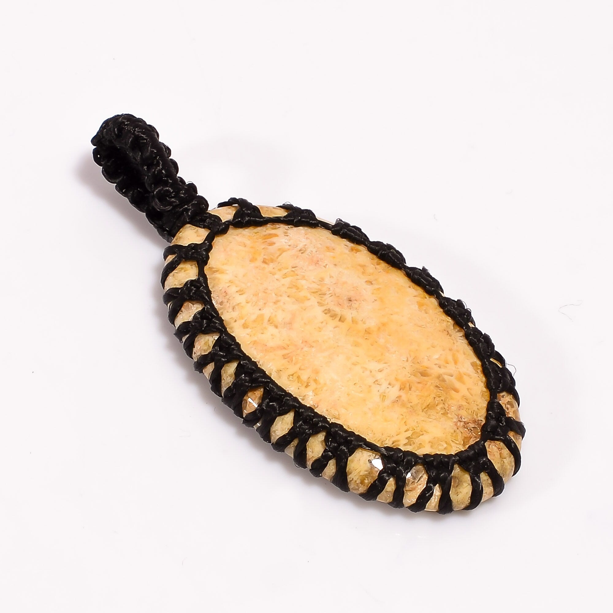 34 Ct Fossil Coral Macrame Pendant (Approx 38X25X5 mm)