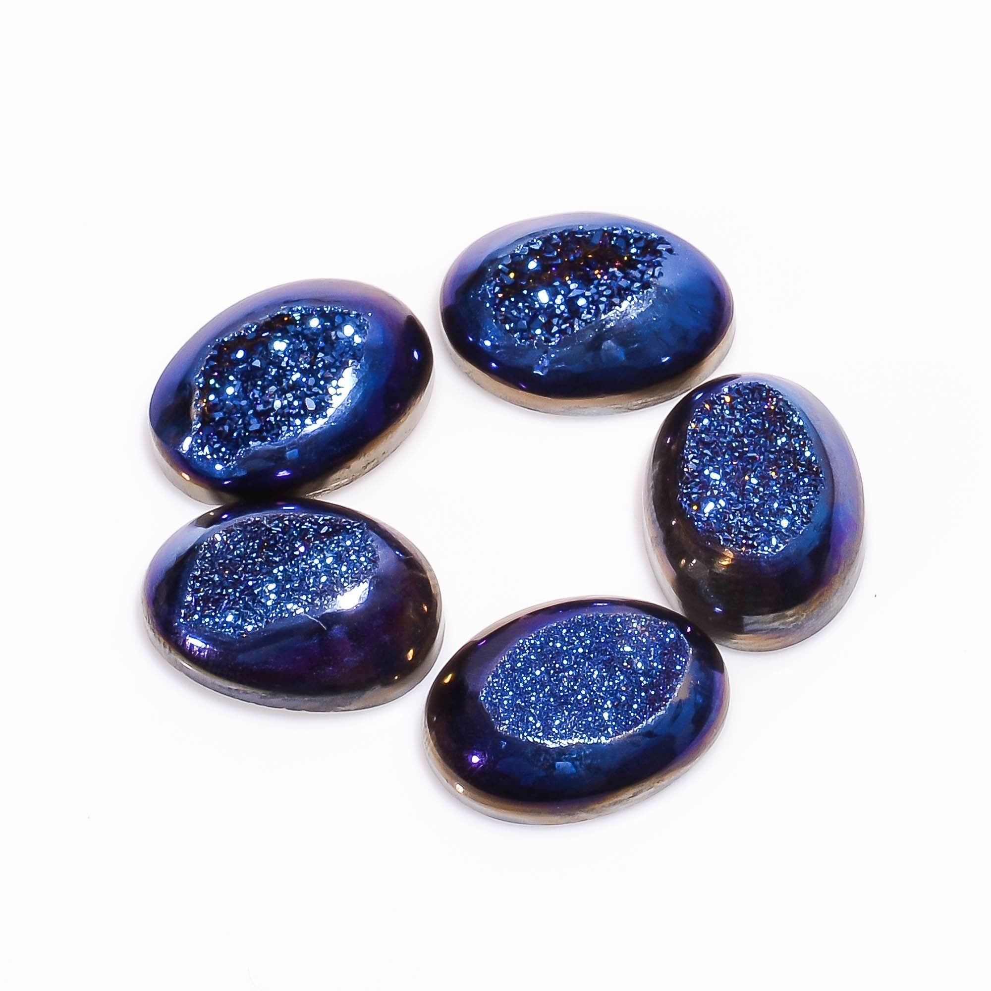 Blue Titanium Druzy Cabochon: Oval Loose Gemstone (16X12 mm)