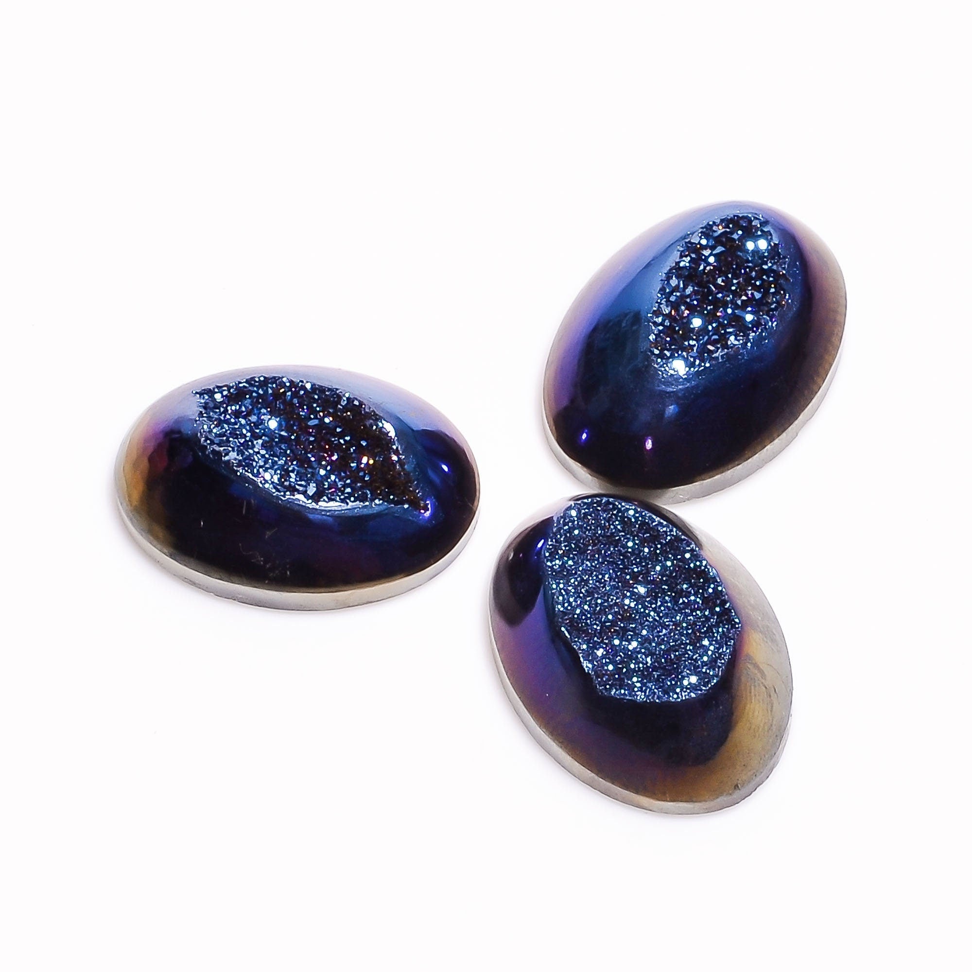 Blue Titanium Druzy Cabochon, Oval Loose Gemstone, 31.3 Cts (17X13-18X14 mm)
