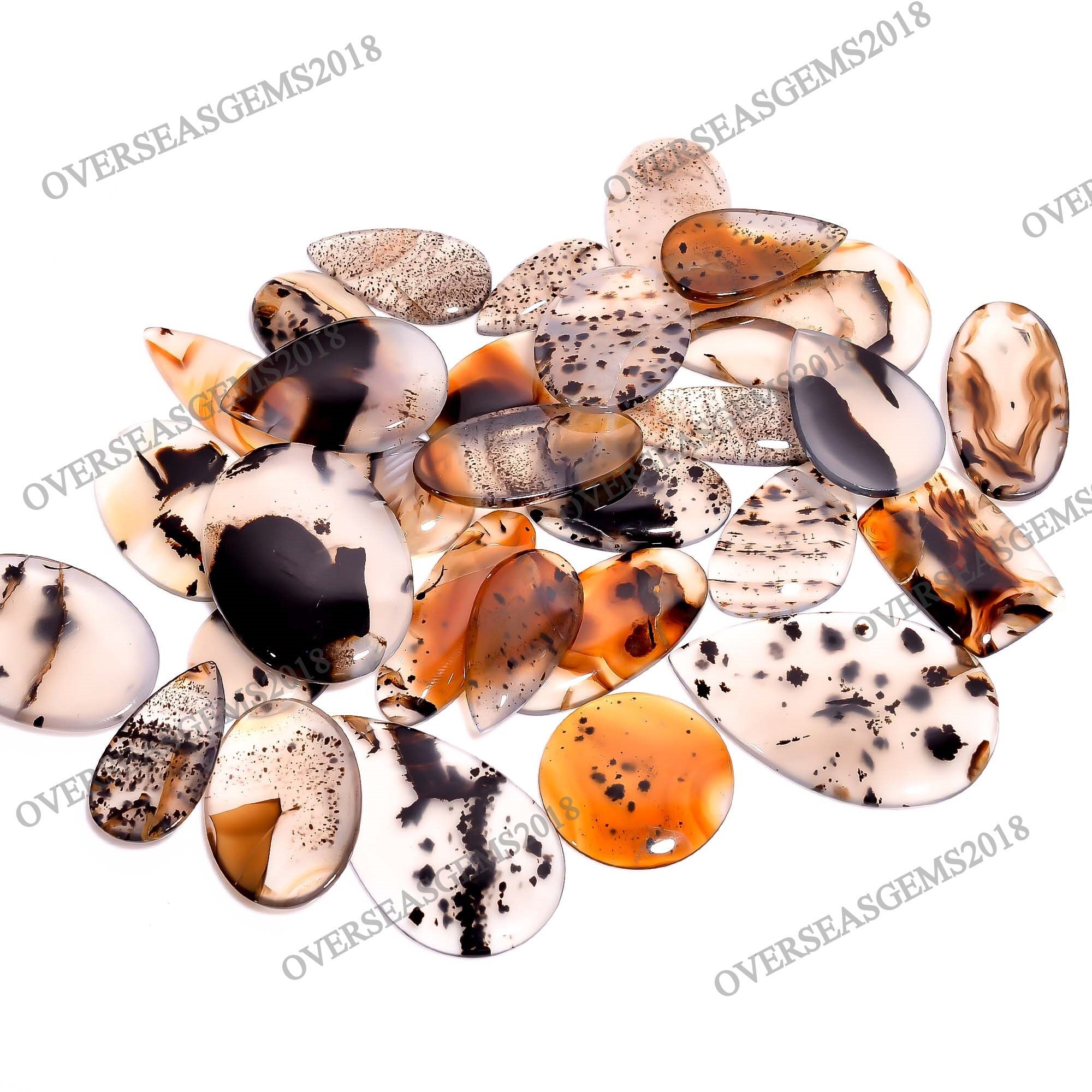 Montana Agate Cabochon Lot, Mixed Shape Gemstone Pendants (20-40mm)