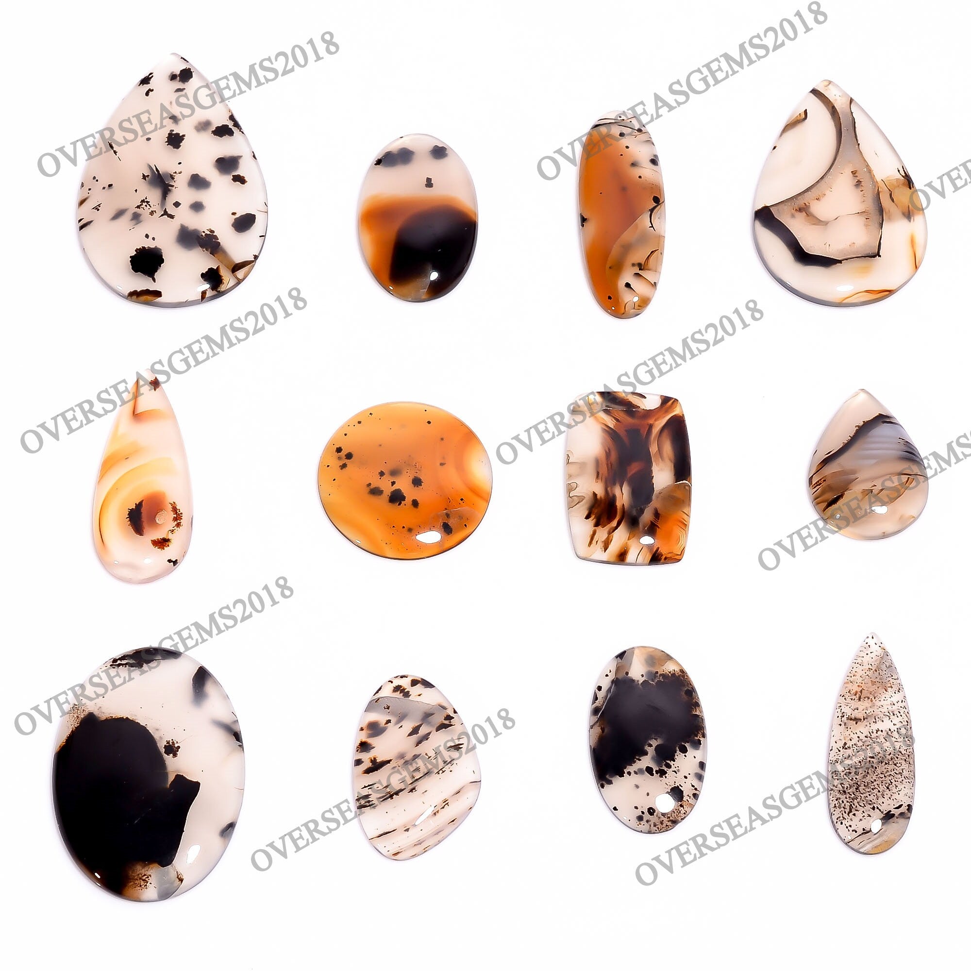 Montana Agate Cabochon Lot, Mixed Shape Gemstone Pendants (20-40mm) - image 2