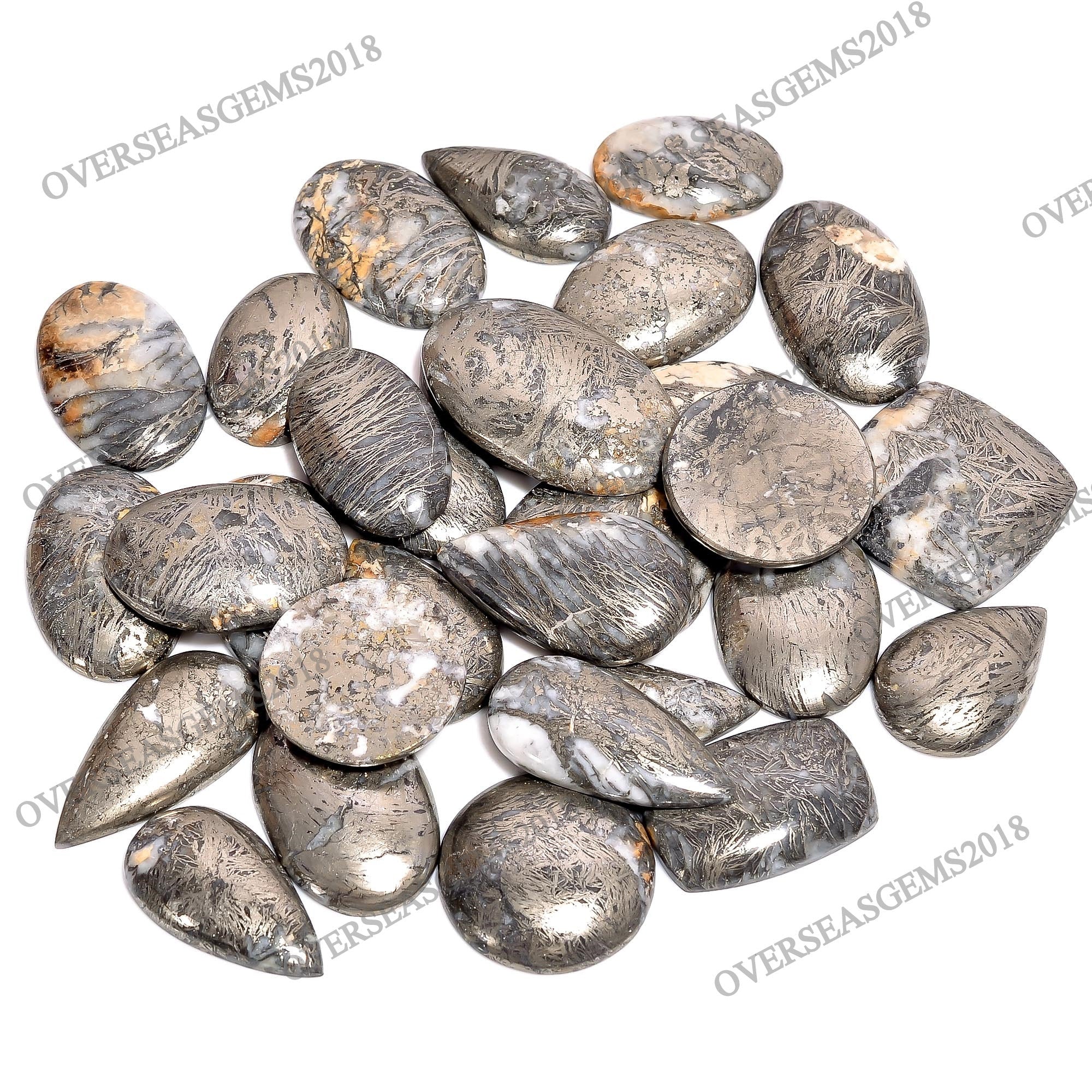 Feather Pyrite Cabochons, Bulk Gemstone Crystals, Jewelry Making.