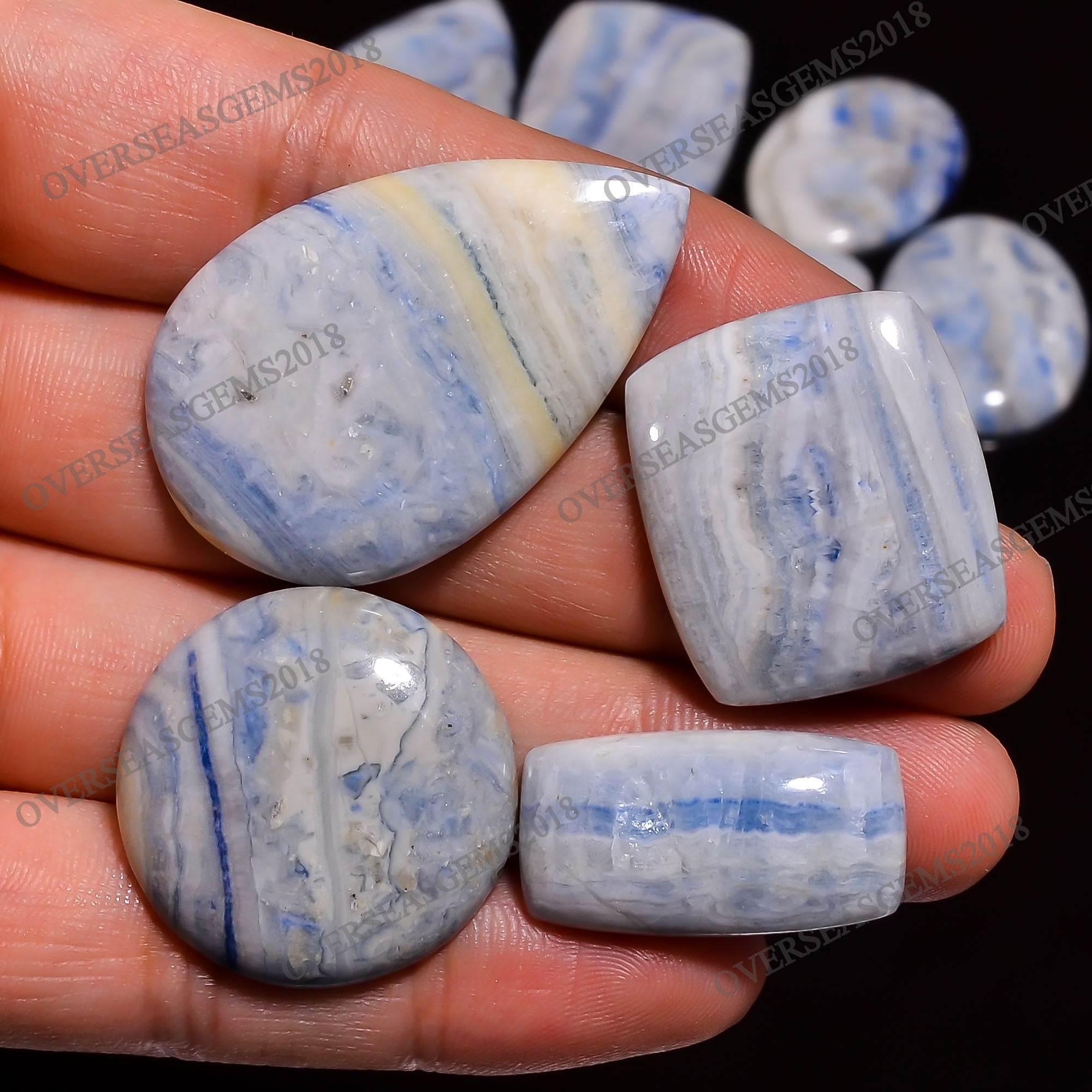 Blue Scheelite Cabochon Lot, Mix Shape, DIY Jewelry Making - image 4