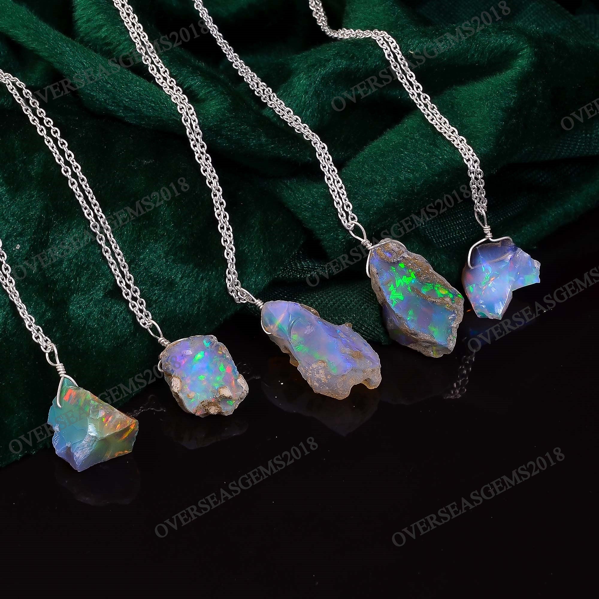 Raw Ethiopian Opal Pendant, Silver Plated, Handmade Birthstone - image 3