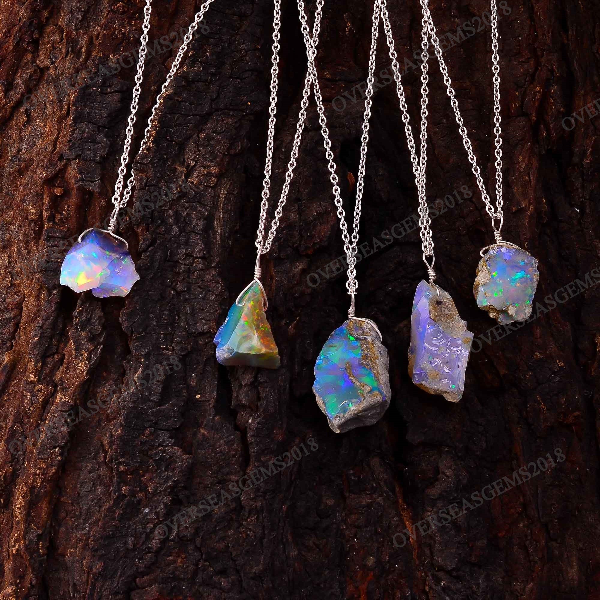 Raw Ethiopian Opal Pendant, Silver Plated, Handmade Birthstone - image 2