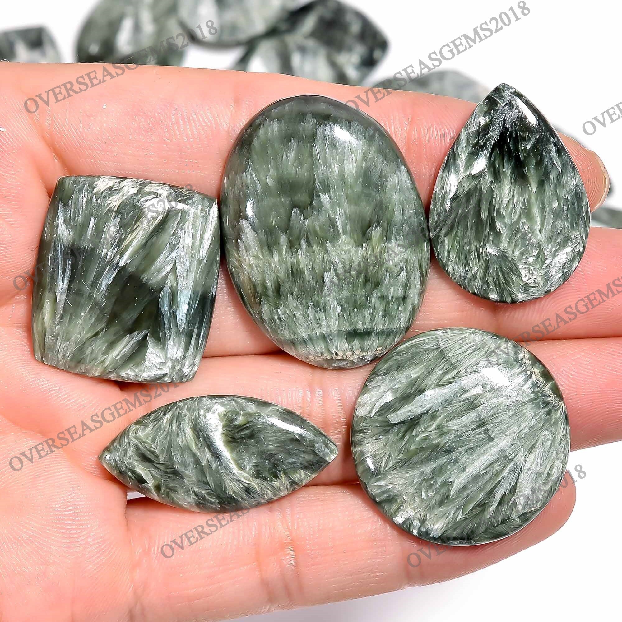 Natural Seraphinite Cabochon, Bulk Crystal Gemstone, DIY Jewelry Making - image 4