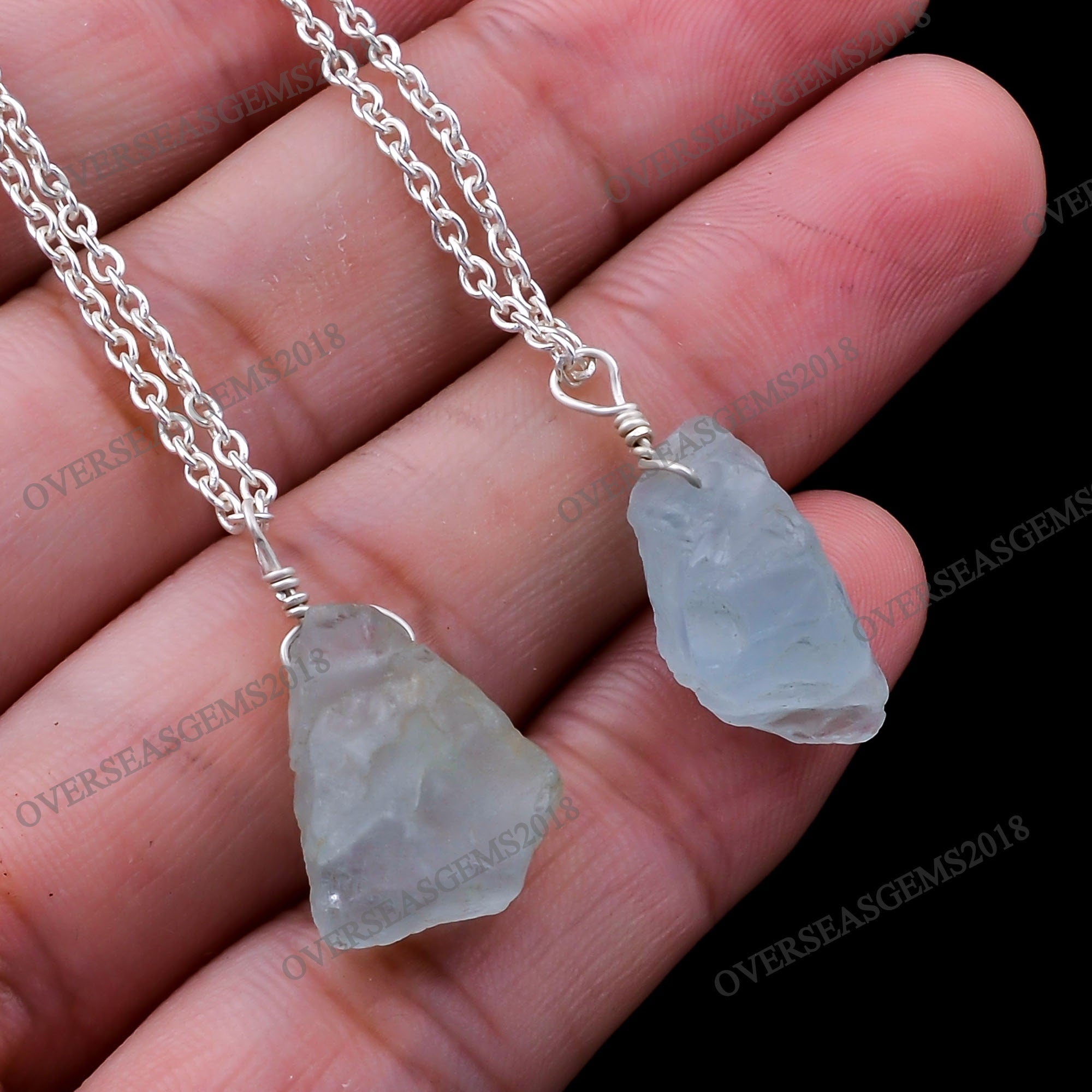 Raw Aquamarine Crystal Pendant, Silver Plated Necklace, Healing Gemstone - image 5