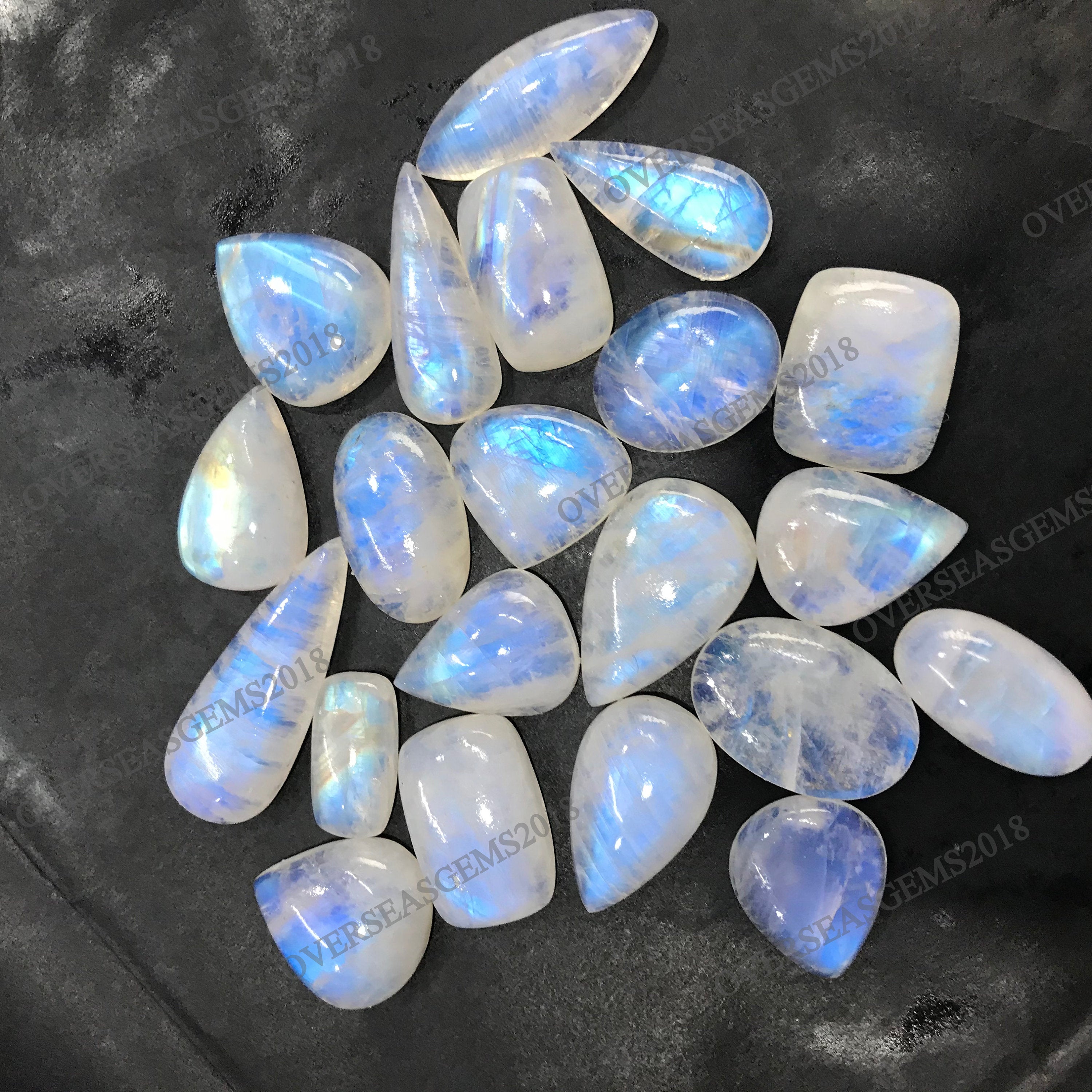 Natural Rainbow Moonstone Cabochon Lot: Loose Gemstone Jewelry Making - image 5