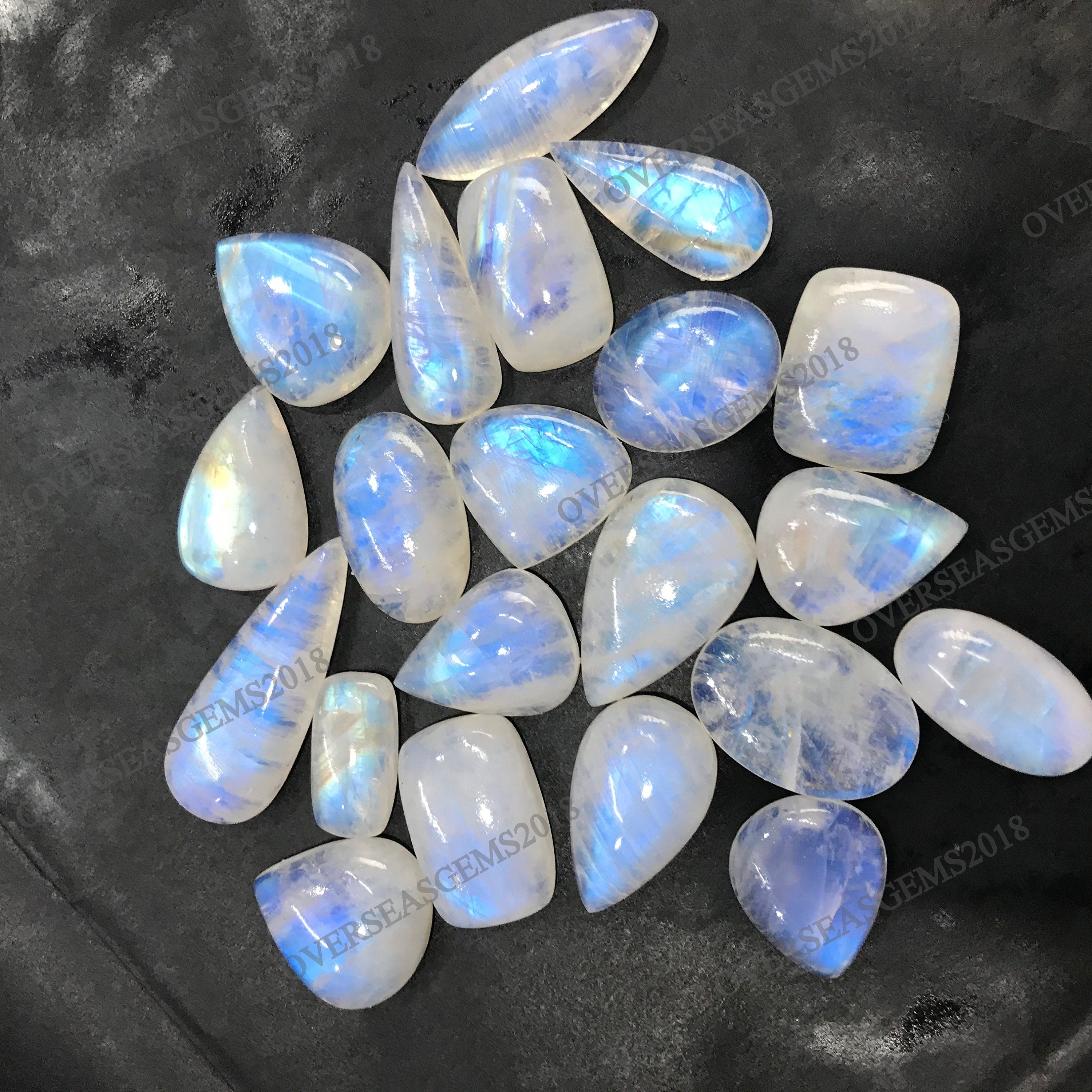 Natural Rainbow Moonstone Cabochon Lot: Loose Gemstone Jewelry Making - image 4