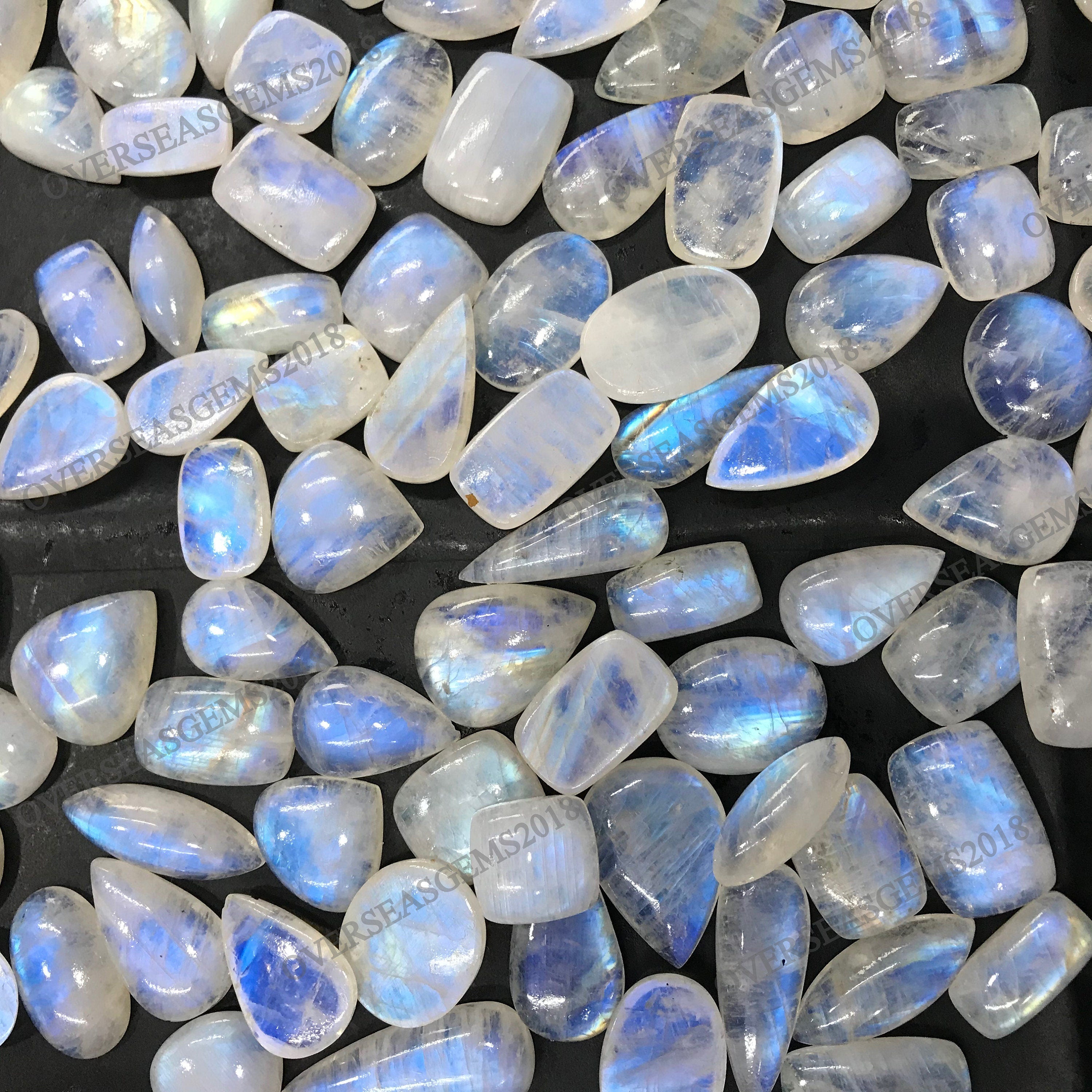 Natural Rainbow Moonstone Cabochon Lot: Loose Gemstone Jewelry Making - image 7
