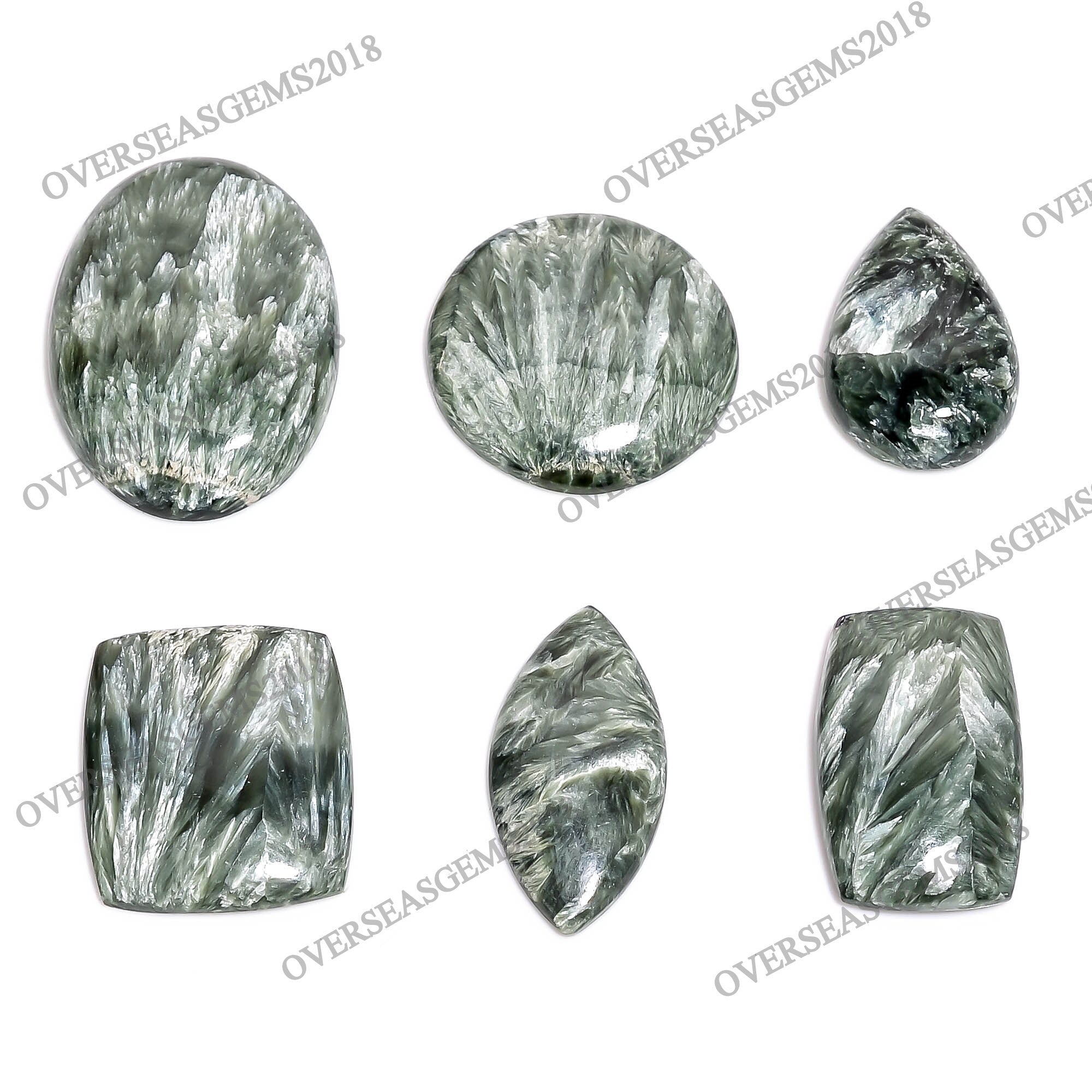 AAA Seraphinite Gemstone Cabochon Lot, Loose Mix Shape Pendant Stone - image 5