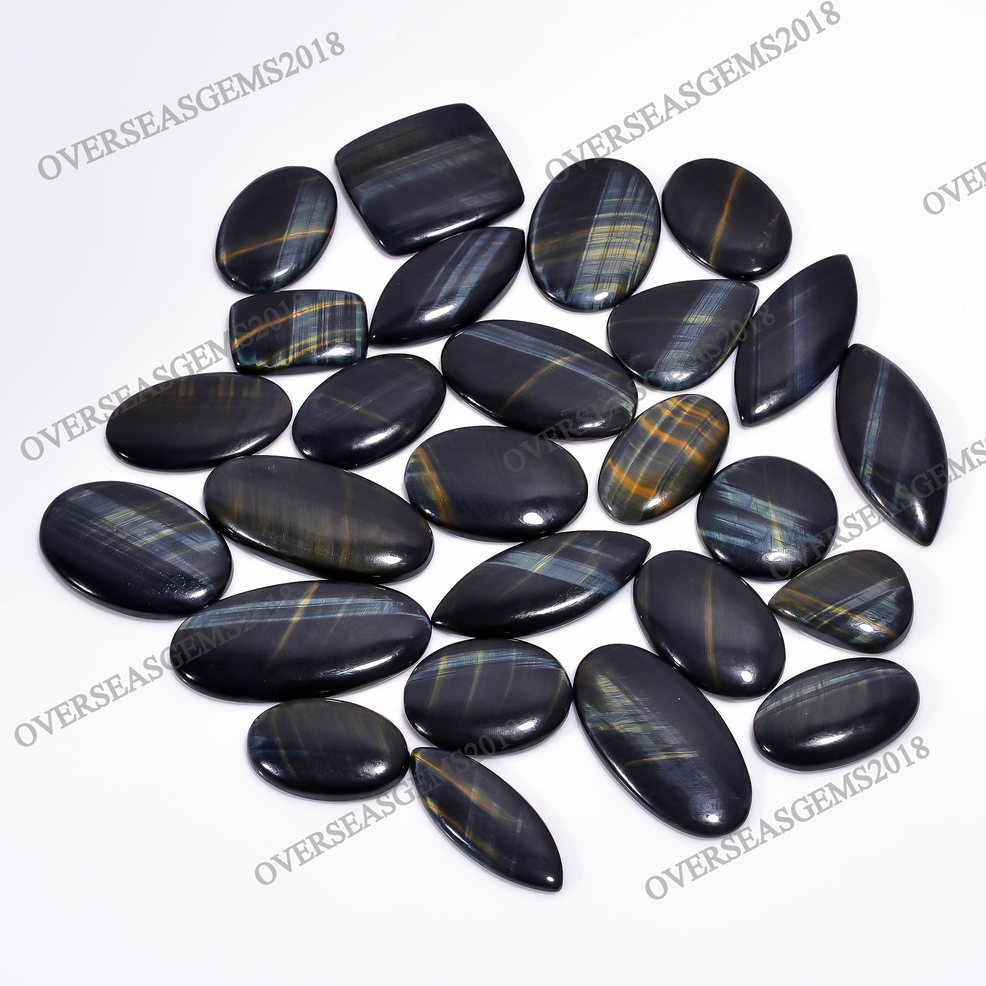 AAA Black Tiger Eye Cabochon Lot, Loose Gemstones, Jewelry Making Supply