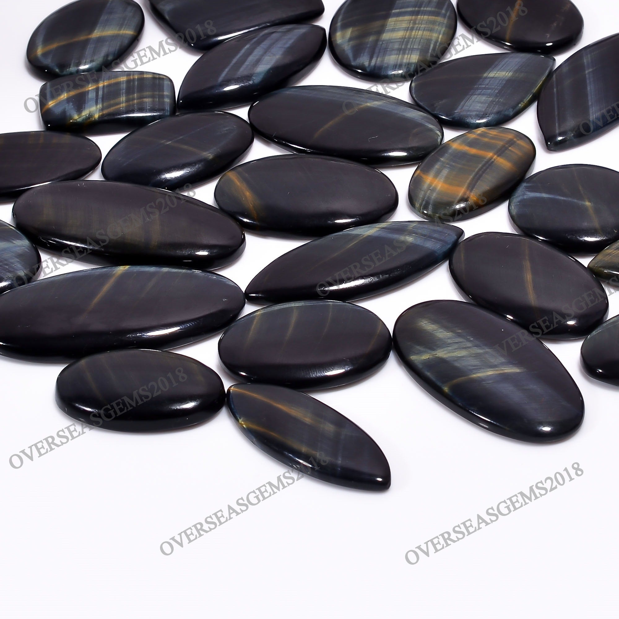 AAA Black Tiger Eye Cabochon Lot, Loose Gemstones, Jewelry Making Supply - image 2