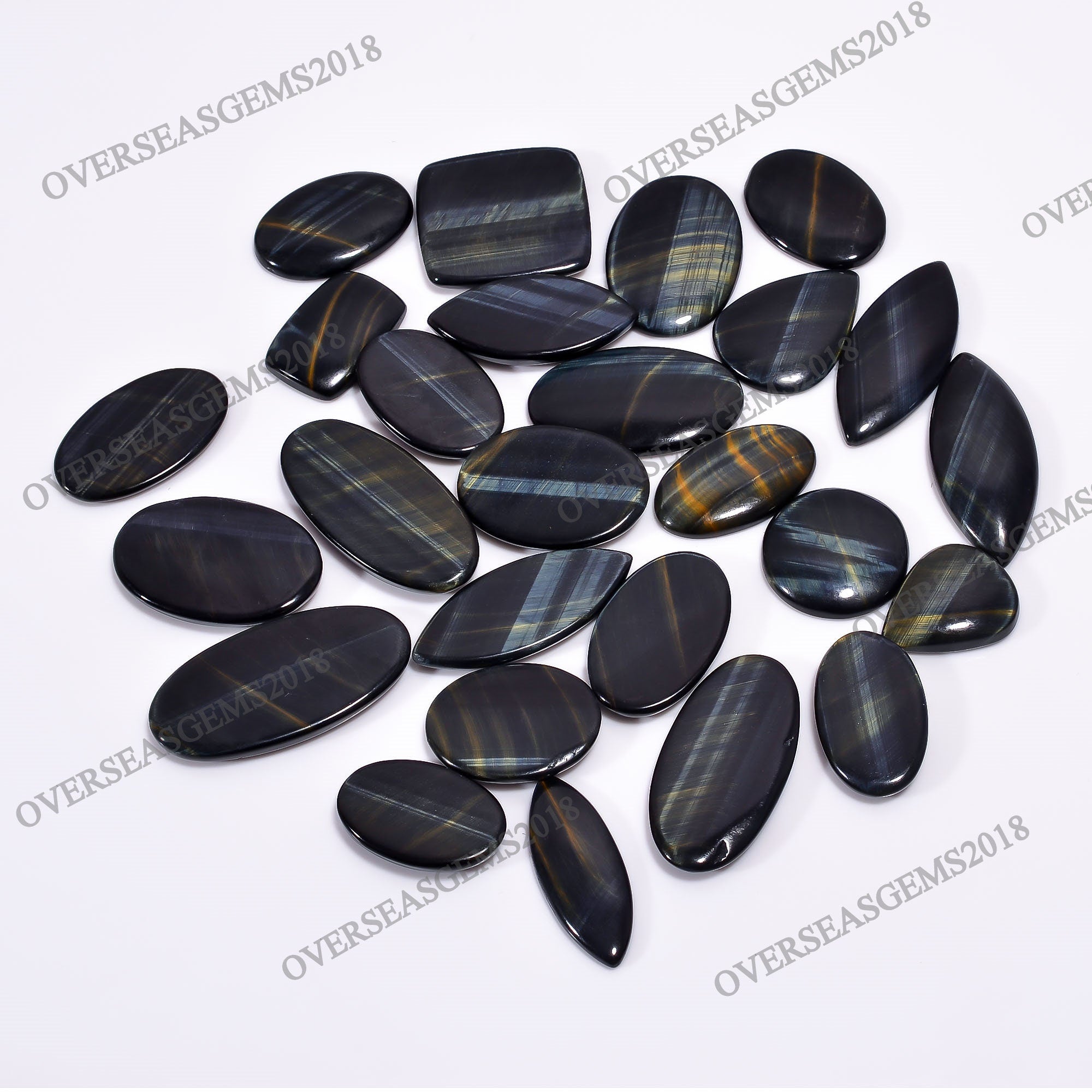 AAA Black Tiger Eye Cabochon Lot, Loose Gemstones, Jewelry Making Supply - image 3
