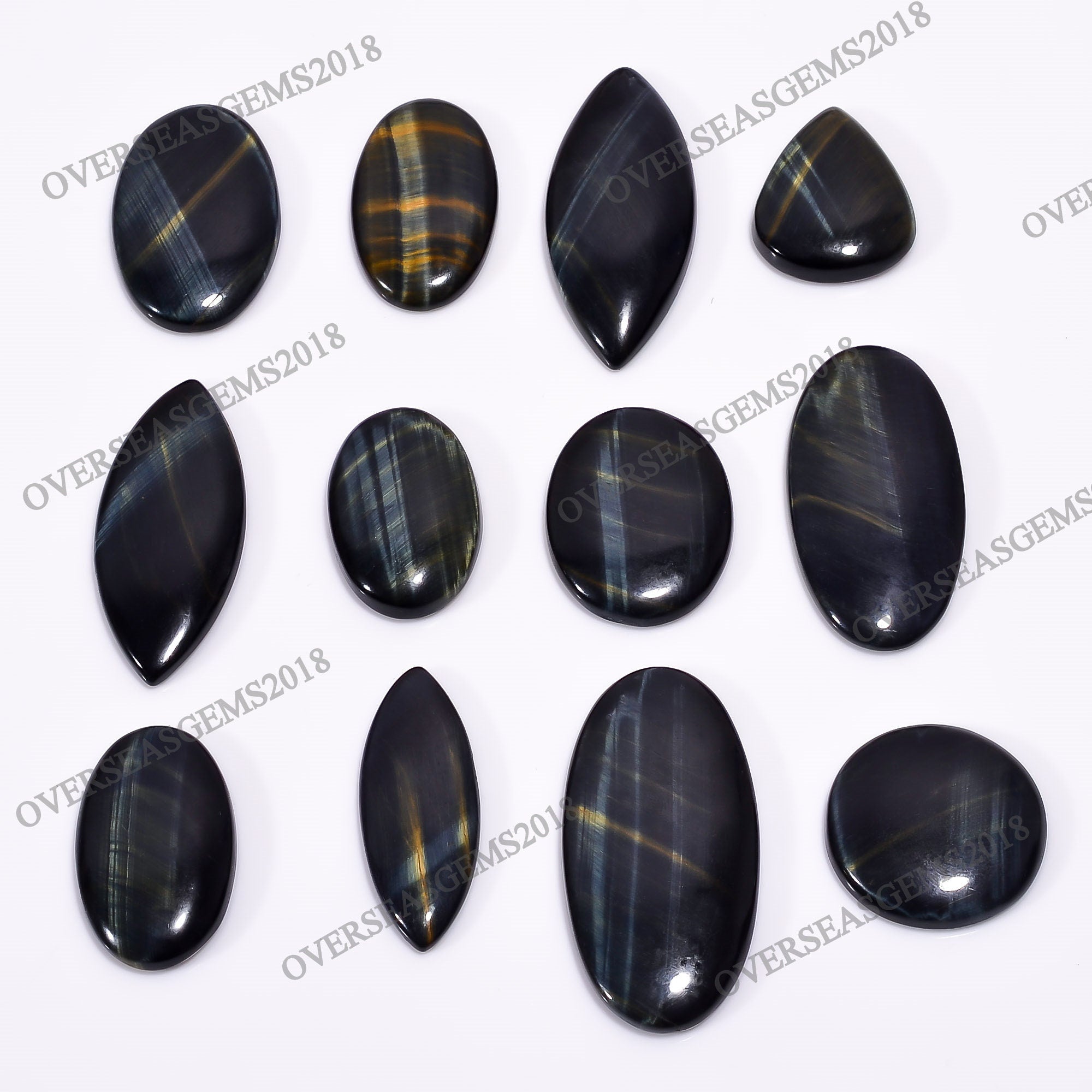 AAA Black Tiger Eye Cabochon Lot, Loose Gemstones, Jewelry Making Supply - image 4