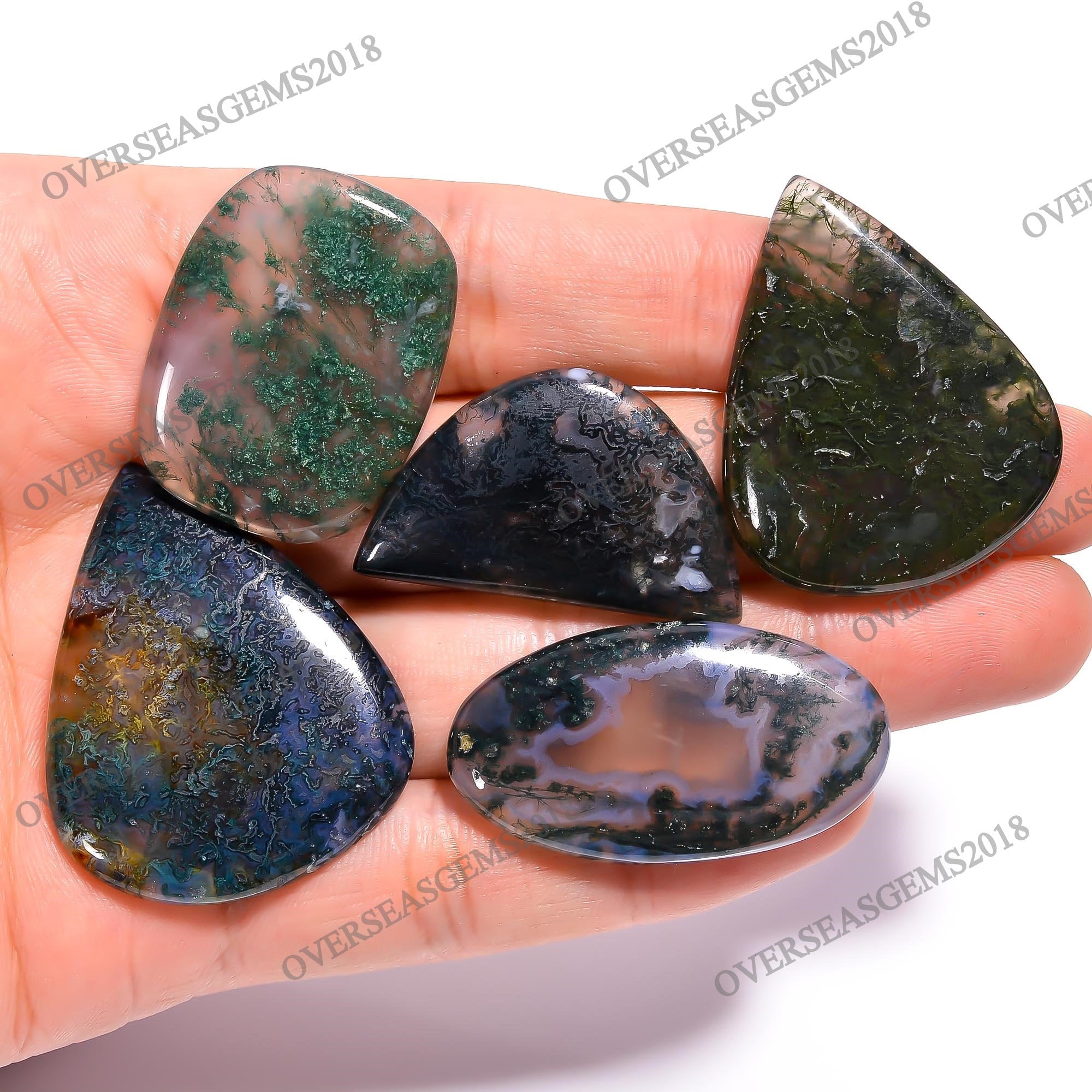 Natural Moss Agate Cabochon, Bulk Gemstone, DIY Jewelry Supply (25-45mm)