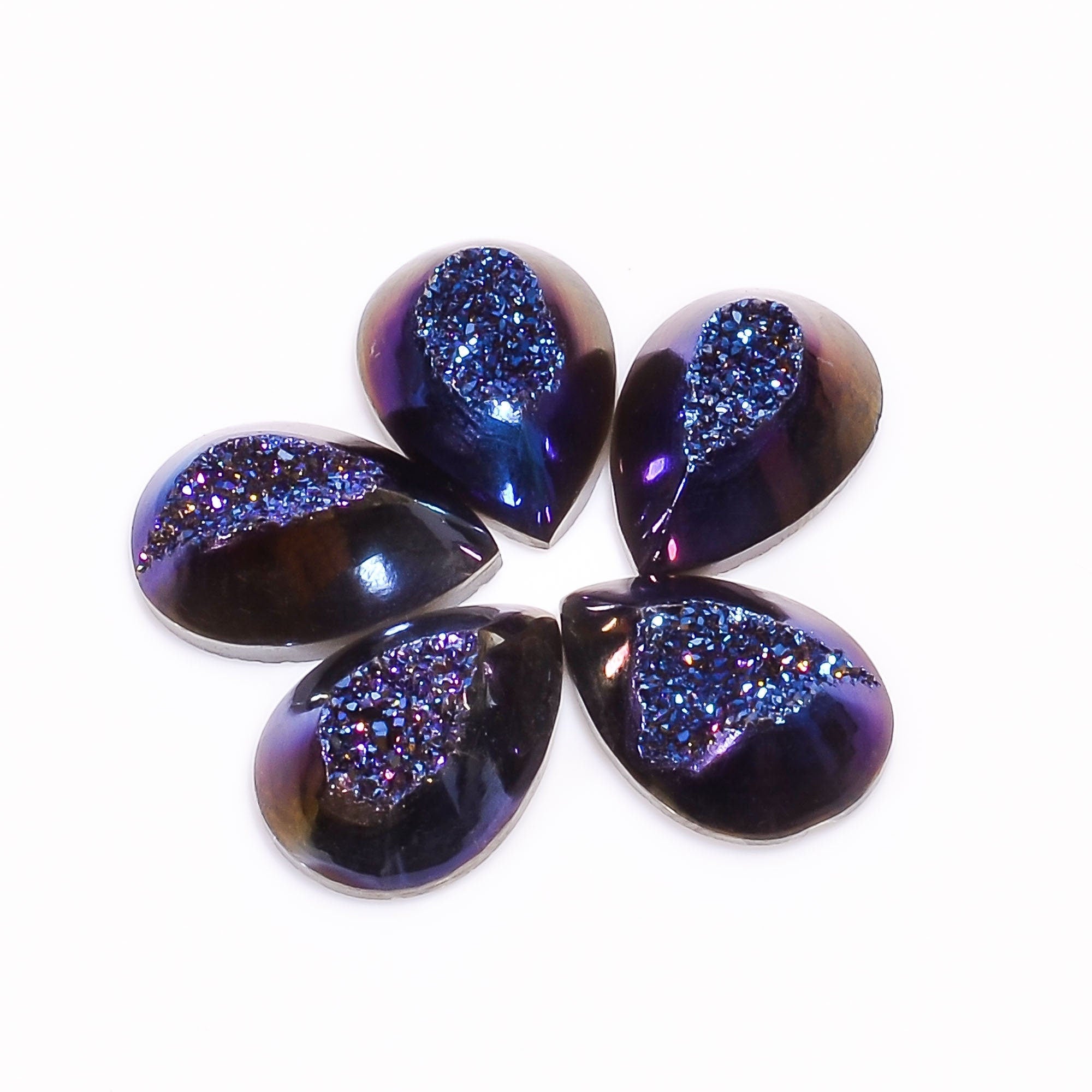 Titanium Druzy Gemstone, Pear Shape Titanium Druzy Cabochon, Blue Titanium Druzy Loose Gemstone Approx 14X10 mm, Wholesa