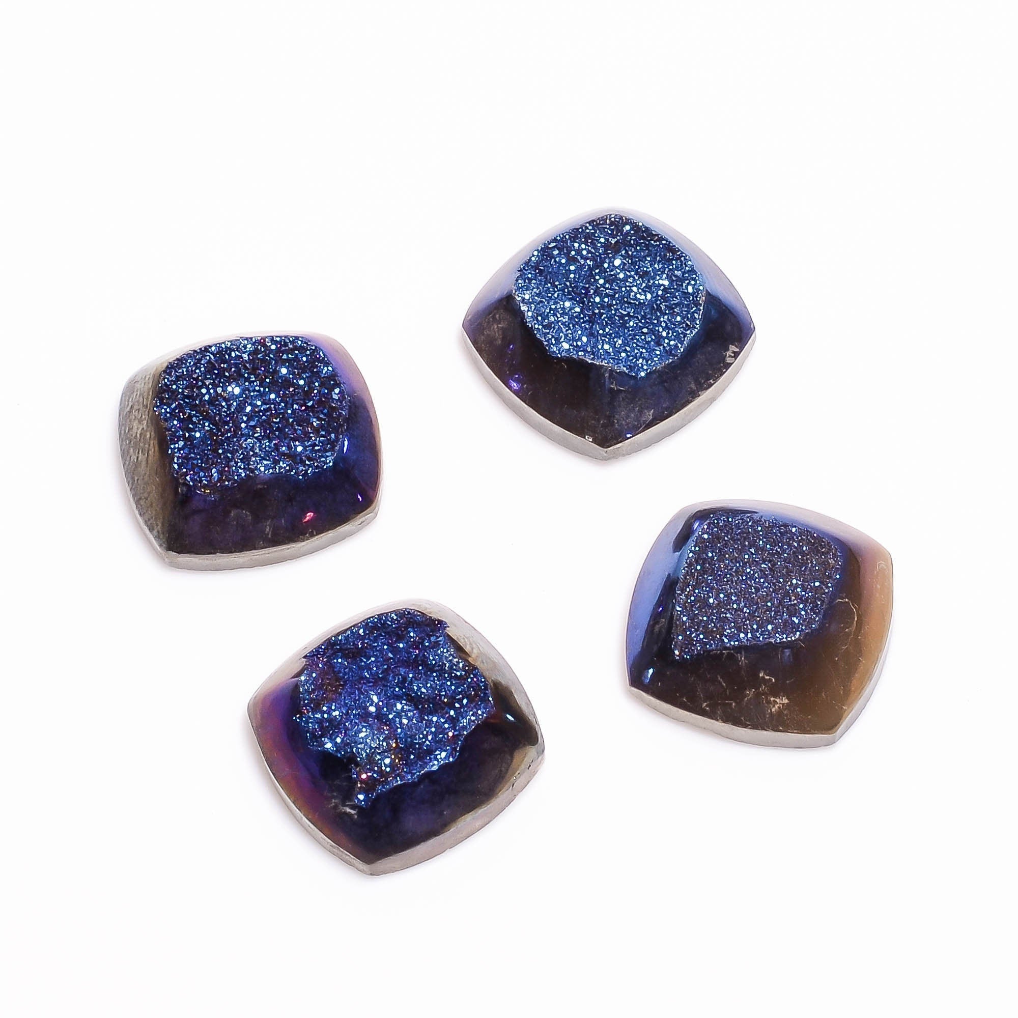 Blue Titanium Druzy Cabochon: Cushion Shape Loose Gemstone (14X14X6 mm)
