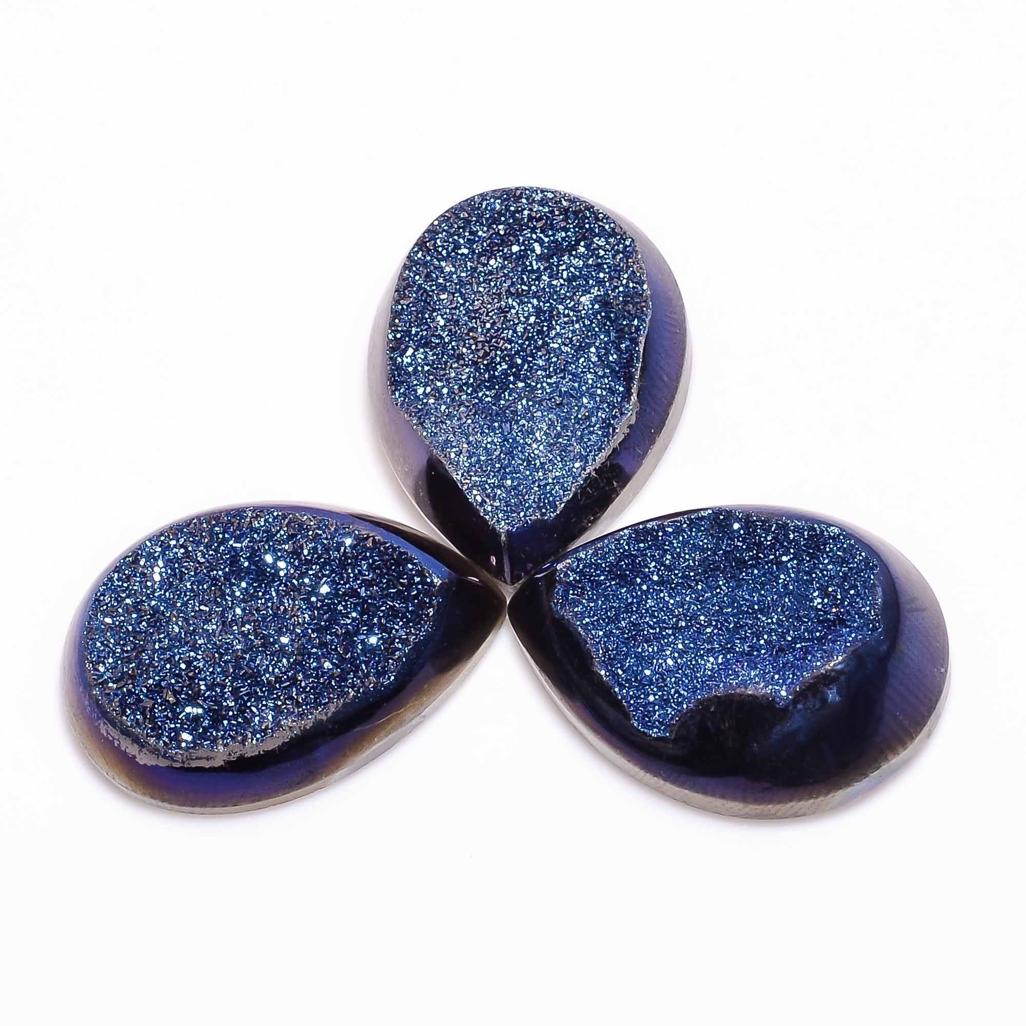 Natural Pear Shape Blue Titanium Druzy Gemstone Cabochon, AAA Quality, Jewelry Making