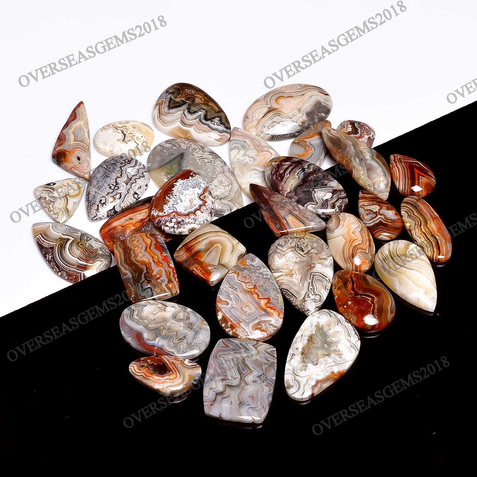Natural Crazy Lace Agate Cabochons: Bulk Gemstone Crystals (20-35mm).