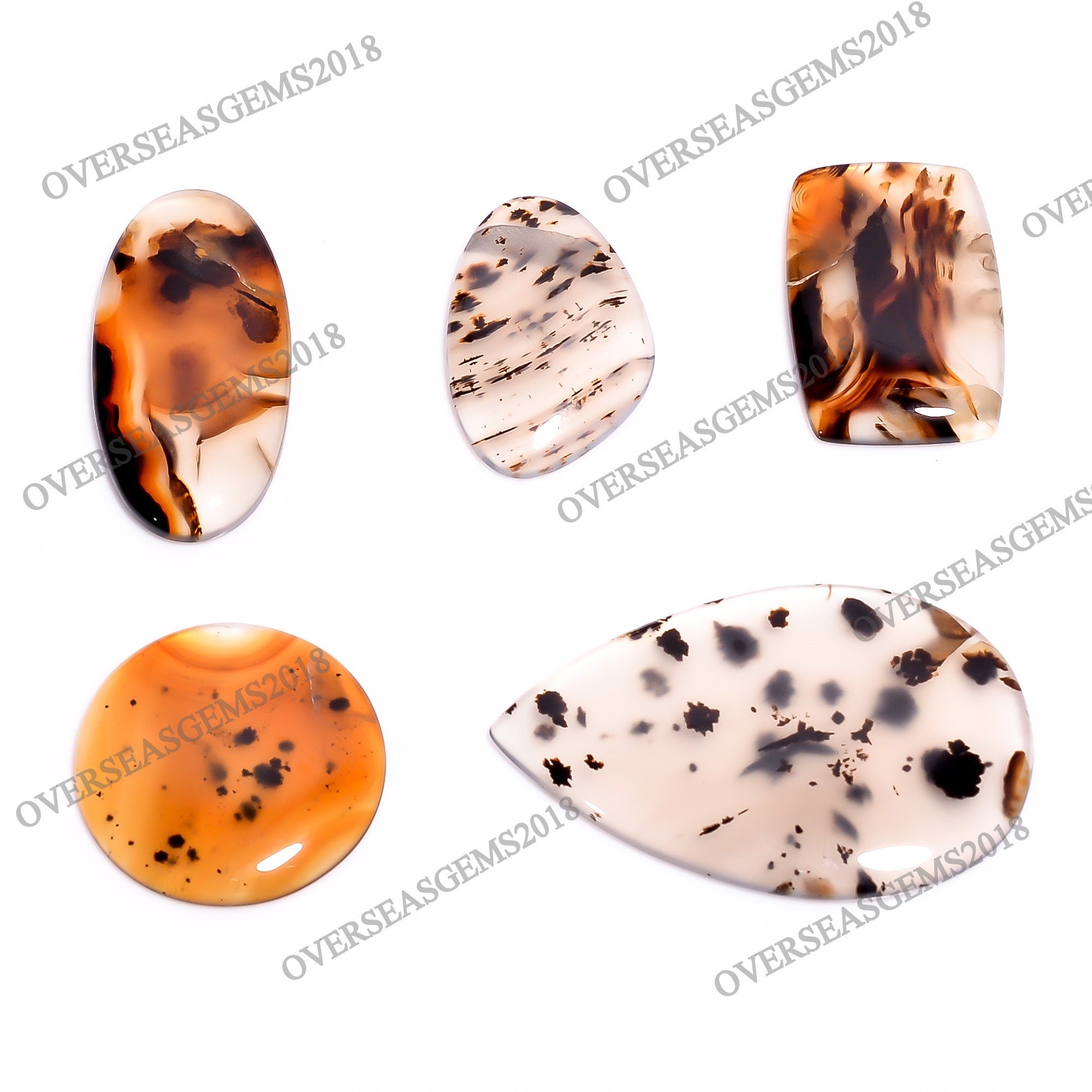 Montana Agate Cabochon Lot, Mixed Shape Gemstone Pendants (20-40mm) - image 3