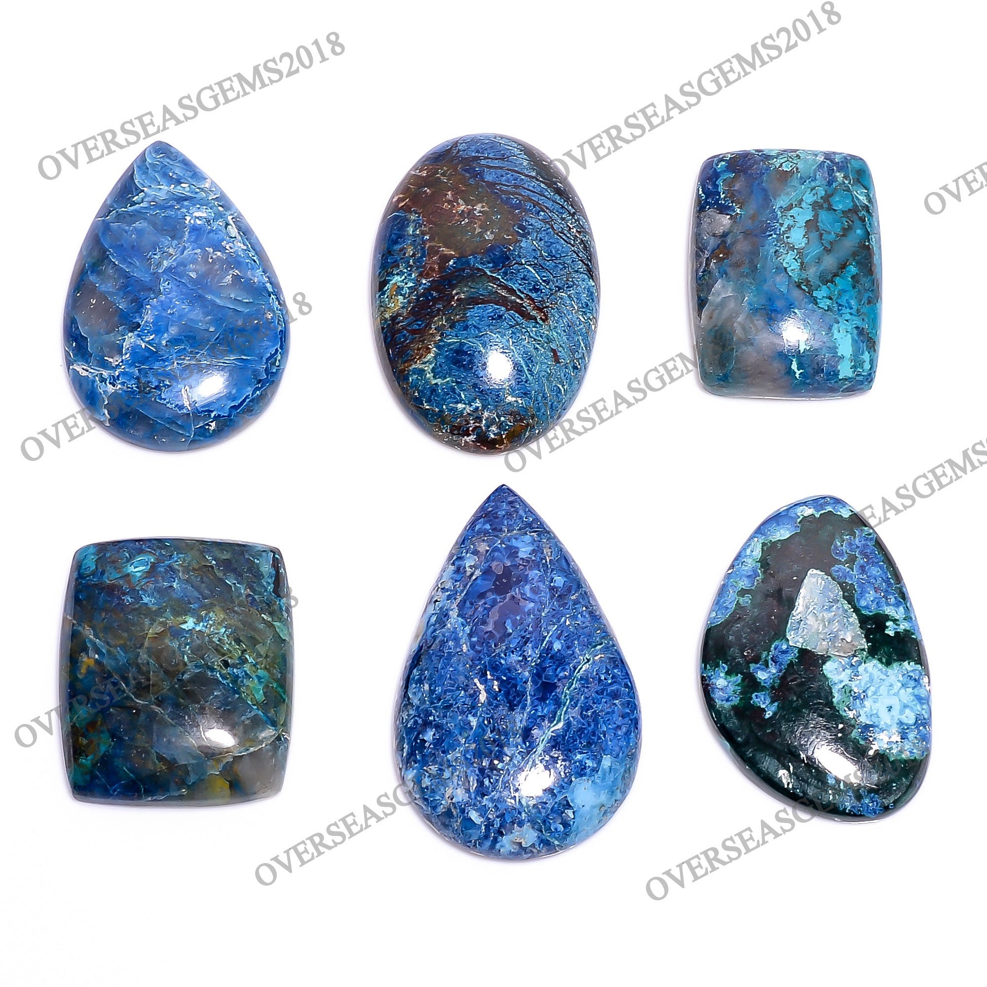 Natural Shattuckite Gemstone Cabochons, Bulk Mix Shape Crystals, 20-35mm - image 3