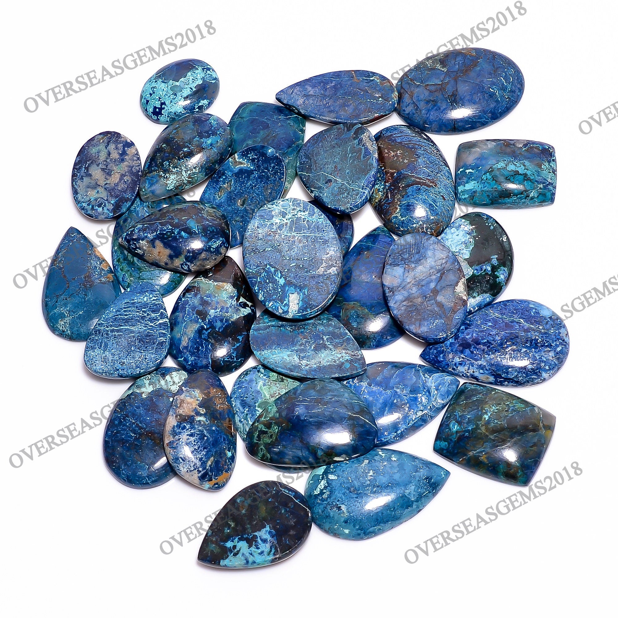 Natural Shattuckite Gemstone Cabochons, Bulk Mix Shape Crystals, 20-35mm