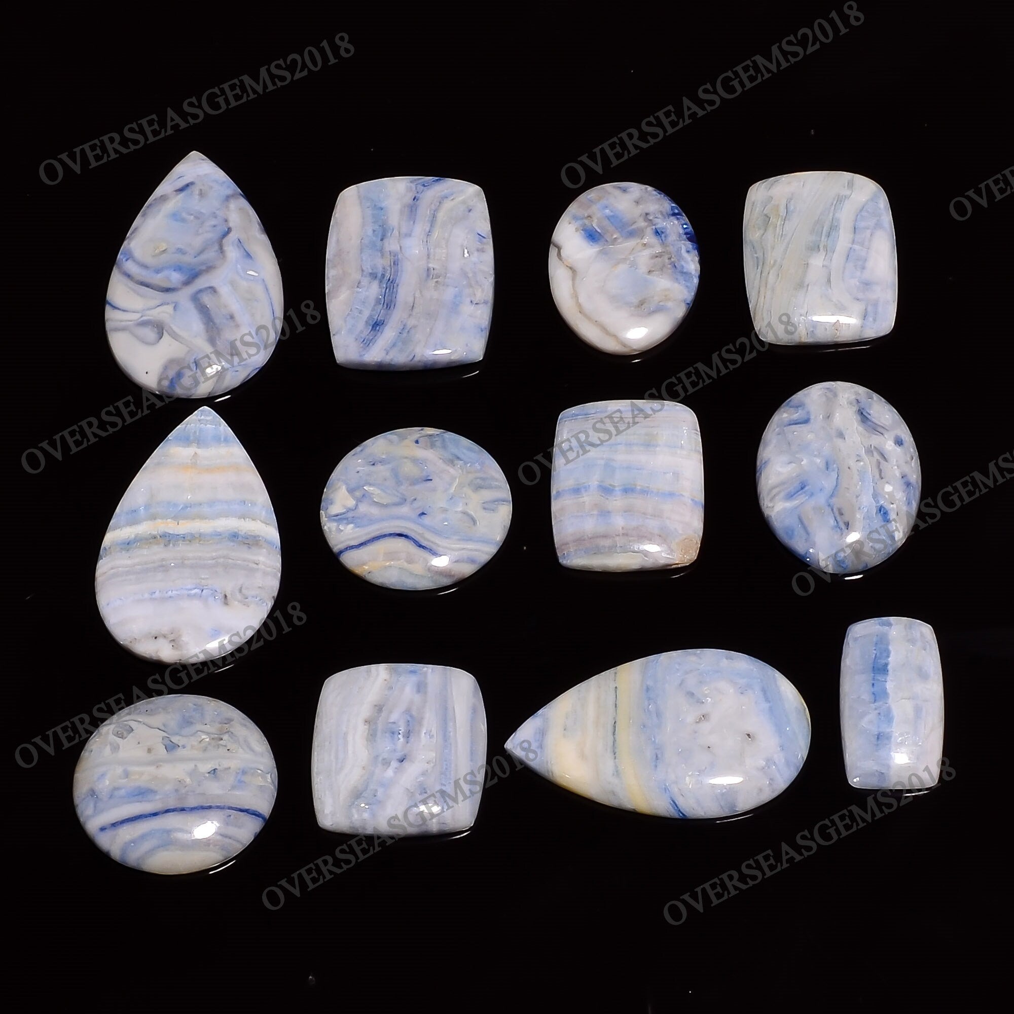 Blue Scheelite Cabochon Lot, Mix Shape, DIY Jewelry Making - image 3