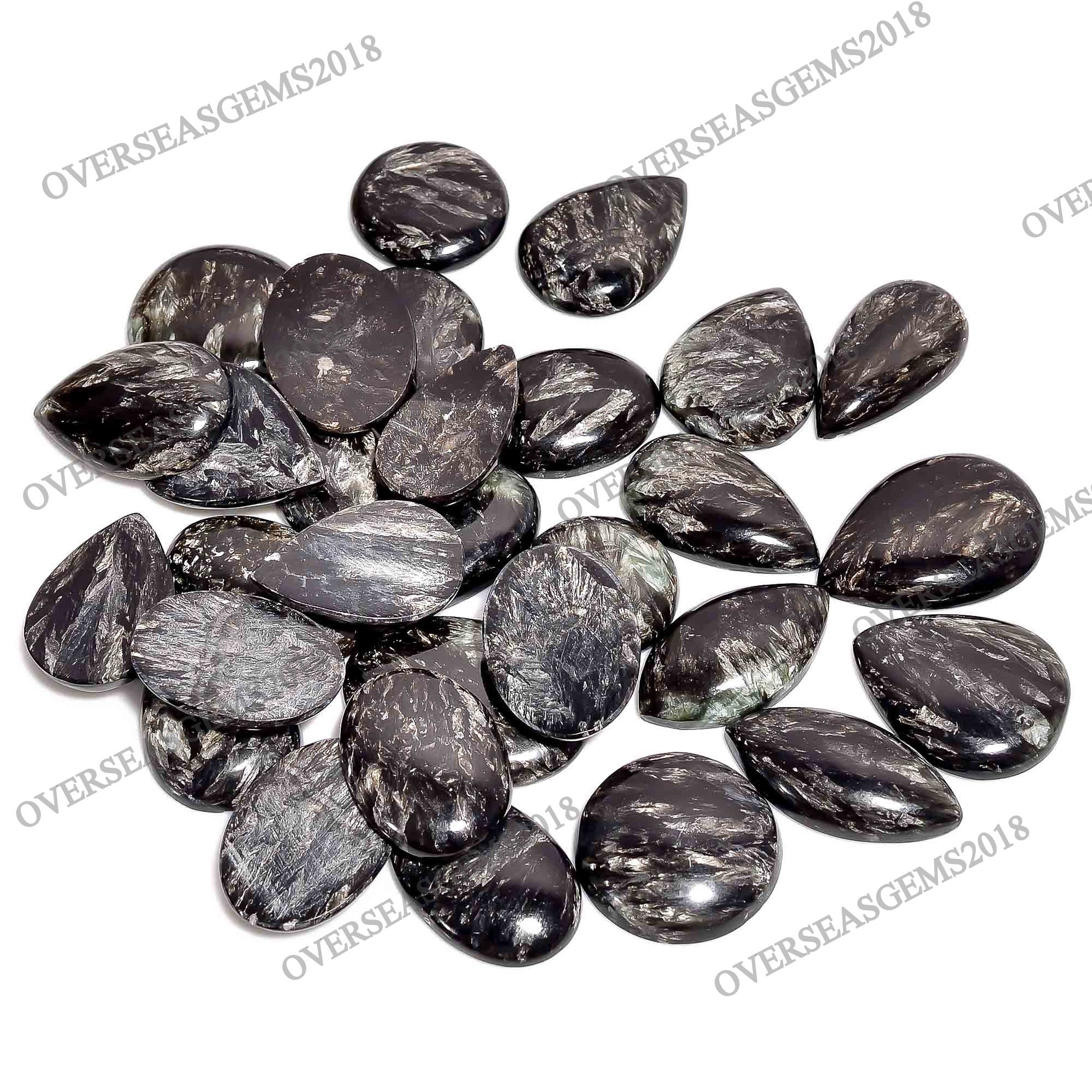 Natural Golden Seraphinite Cabochon, Bulk Gemstone, Jewelry Making Supply.
