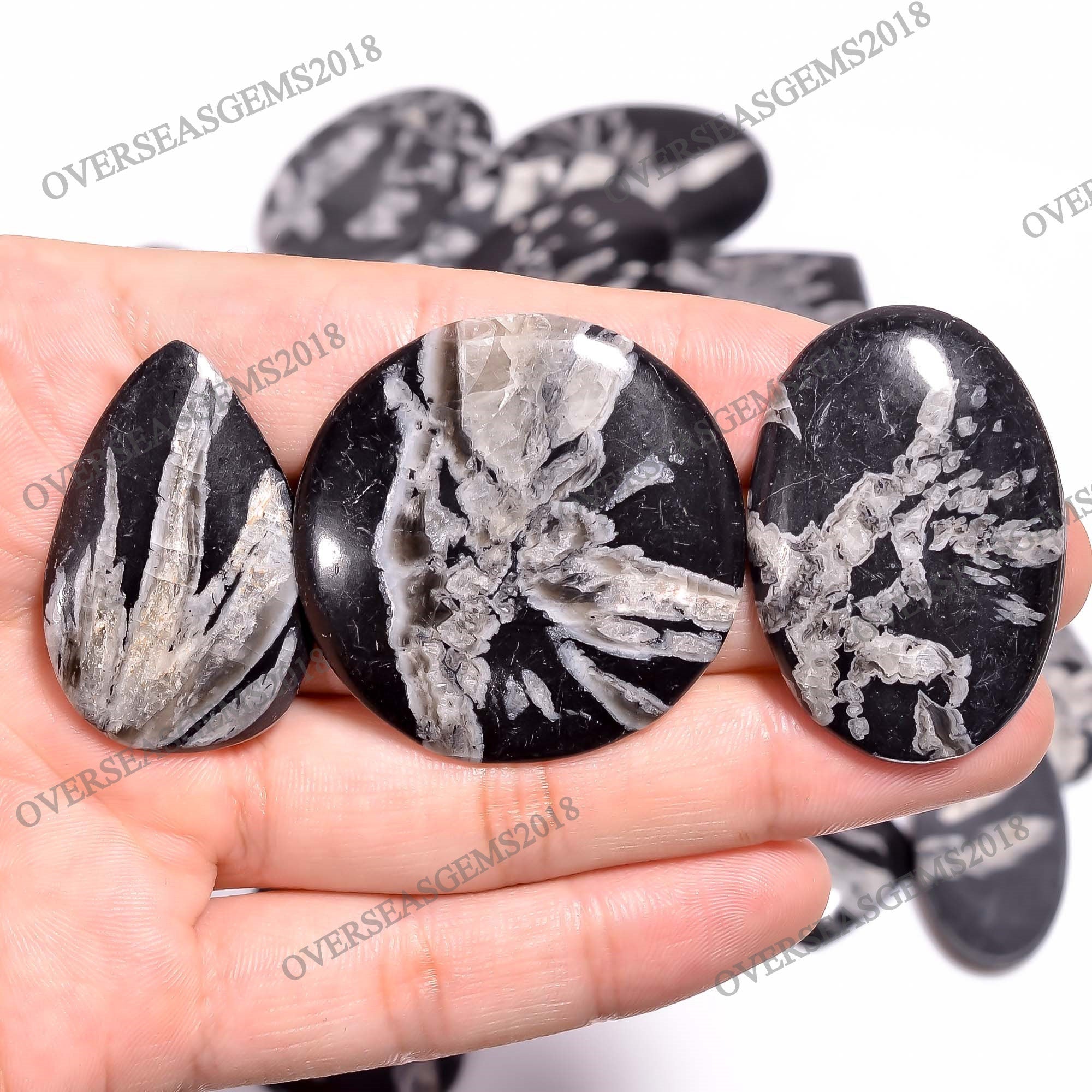Chrysanthemum Cabochon, Black White Gemstone, Pendant Necklace Jewelry Supply - image 4
