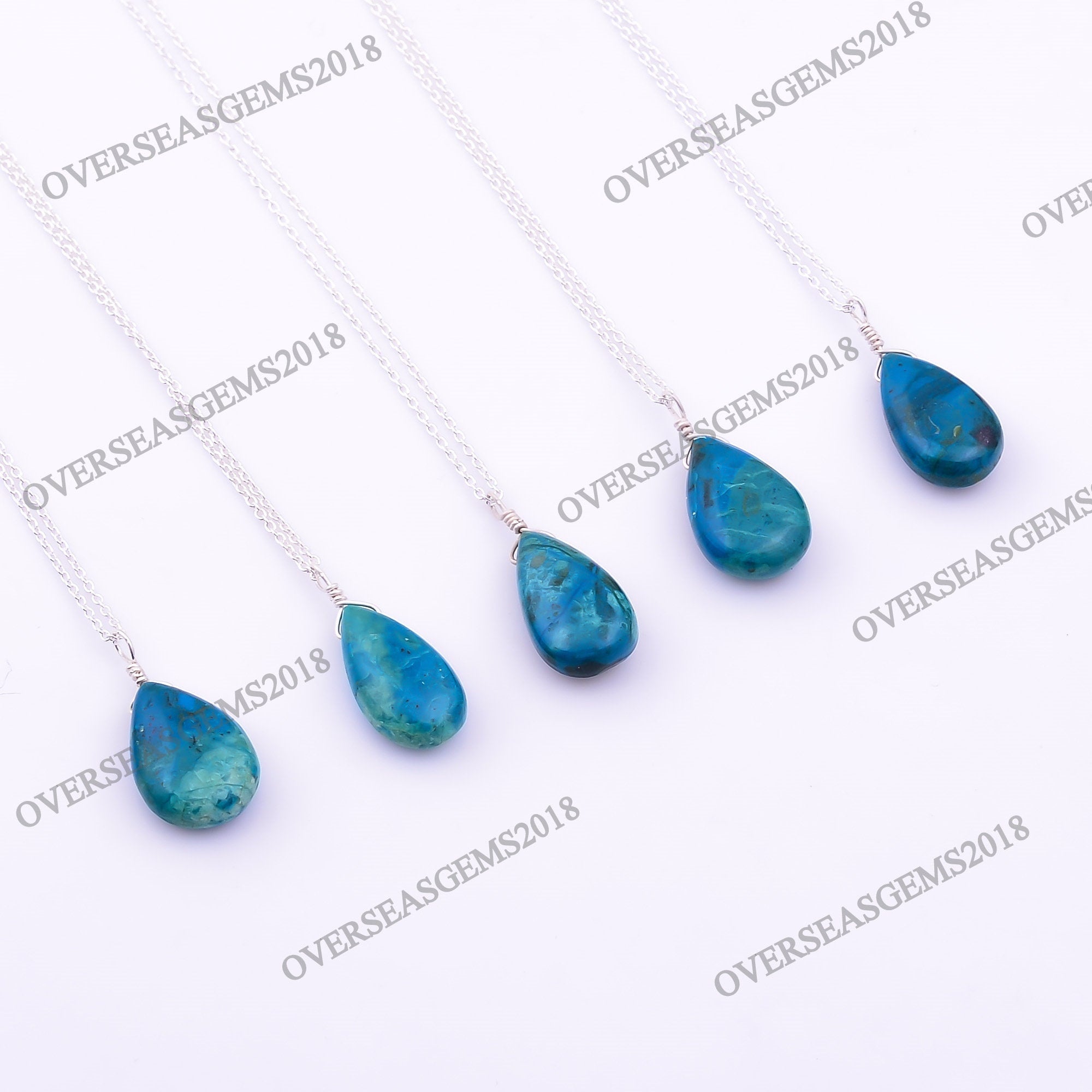 Chrysocolla Teardrop Pendant Necklace, Silver Plated, Energy Gemstone - image 4