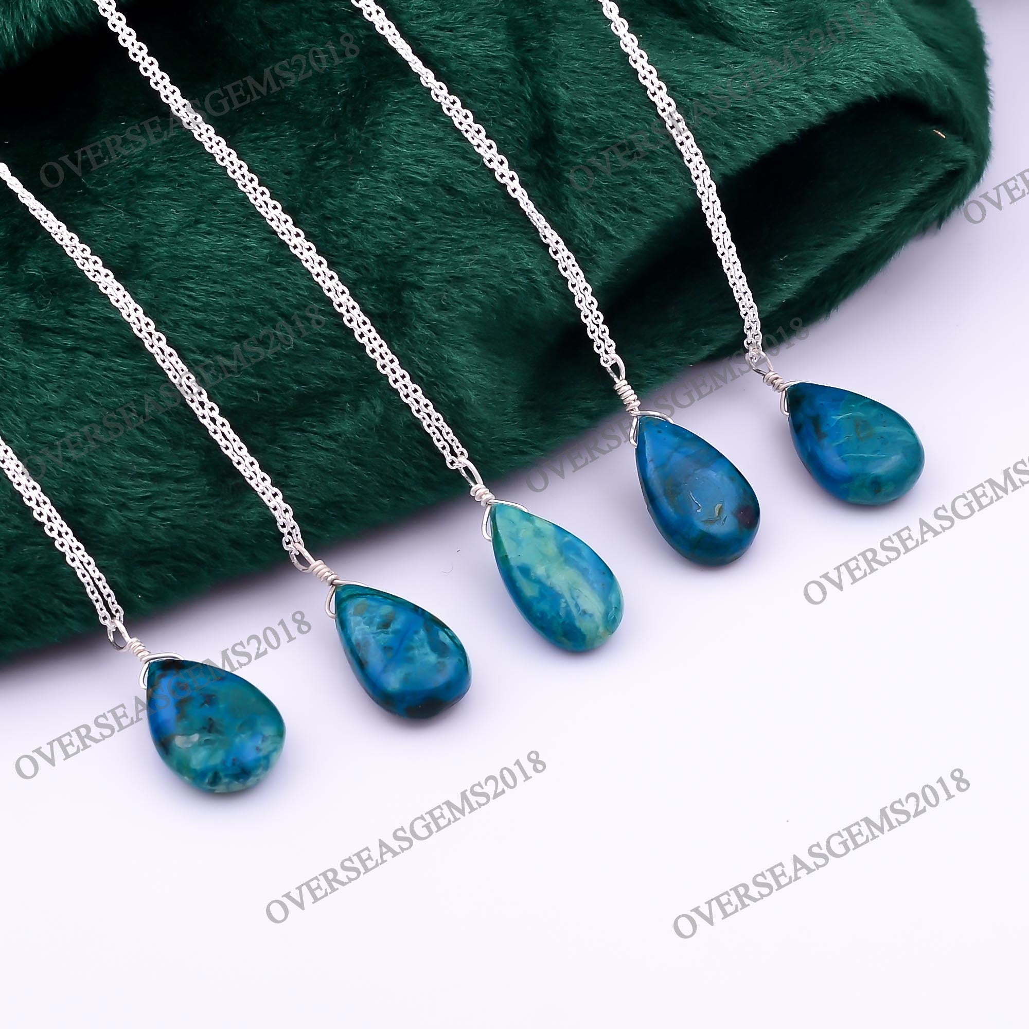 Chrysocolla Teardrop Pendant Necklace, Silver Plated, Energy Gemstone - image 3