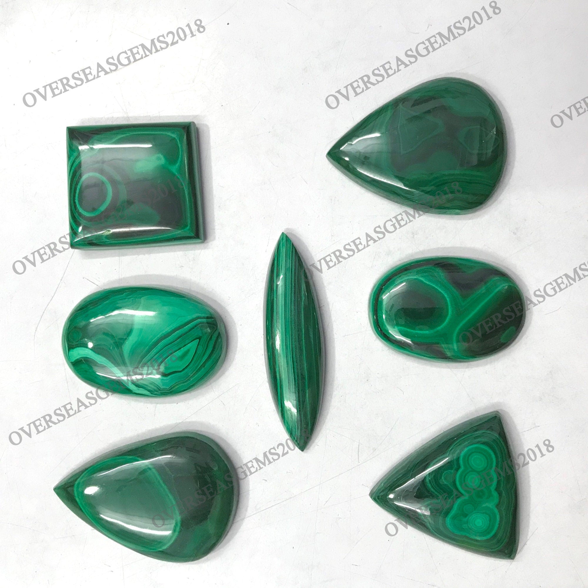 AAA Green Malachite Cabochon Lot, Mix Shape Loose Gemstones - image 3