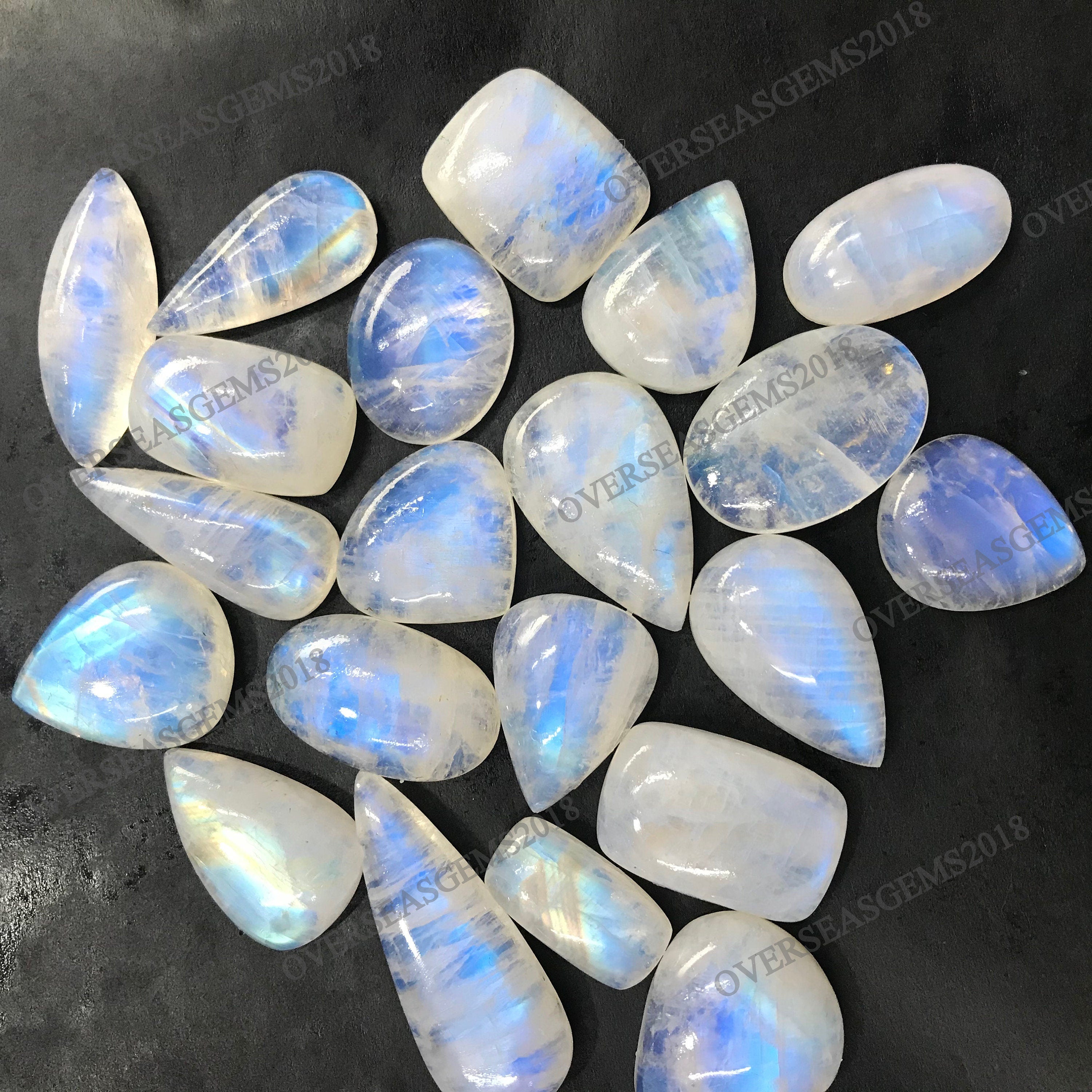 Natural Rainbow Moonstone Cabochon Lot: Loose Gemstone Jewelry Making