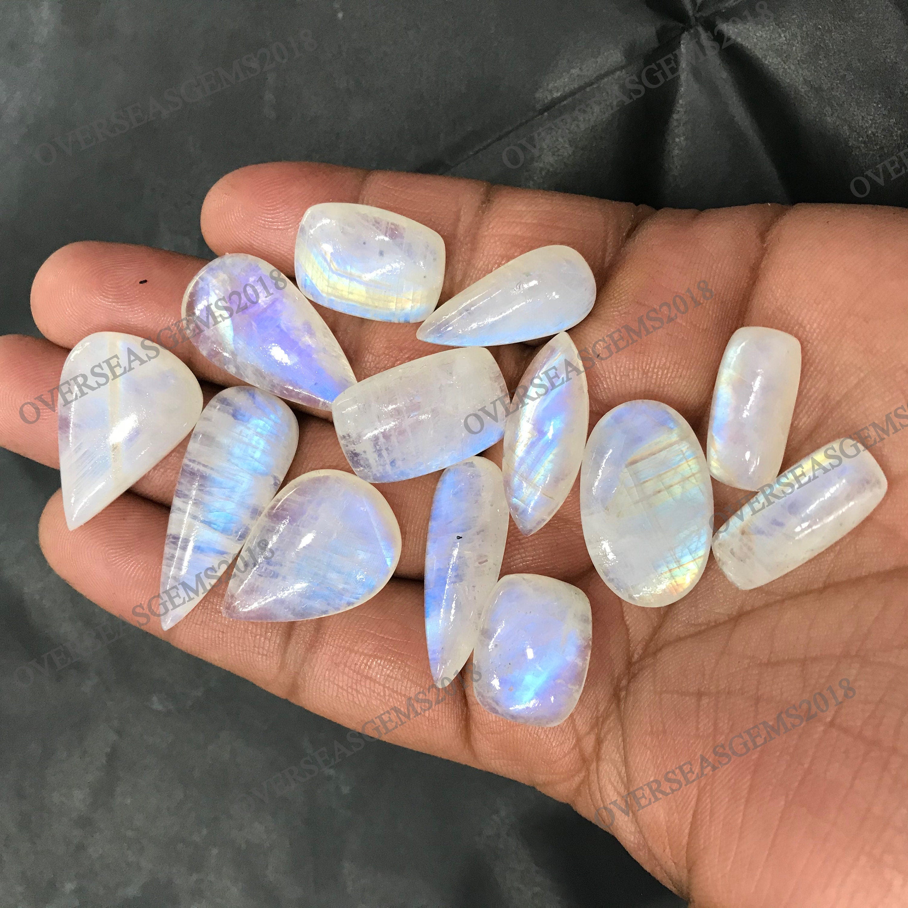 Natural Rainbow Moonstone Cabochon Lot: Loose Gemstone Jewelry Making - image 6