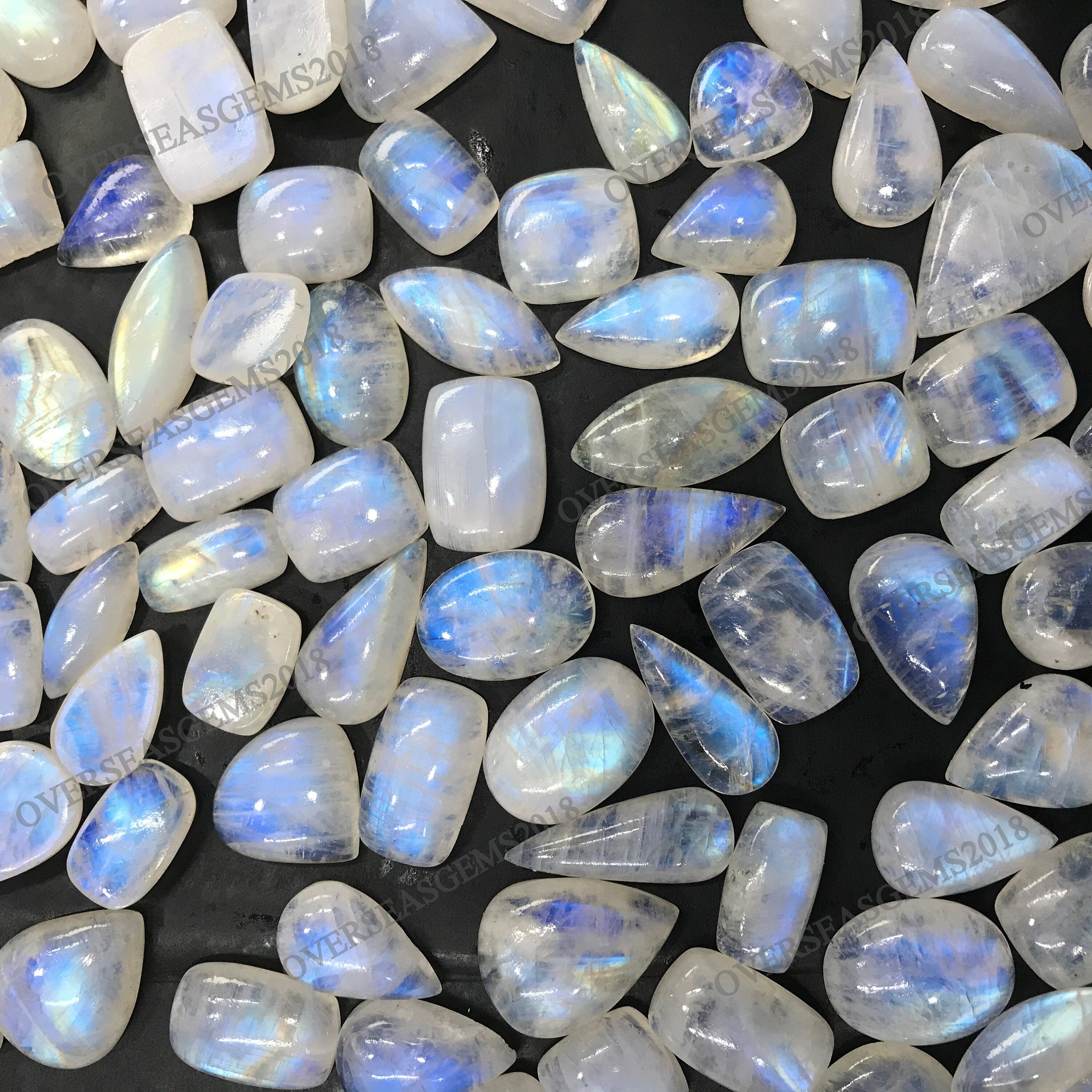 Natural Rainbow Moonstone Cabochon Lot: Loose Gemstone Jewelry Making - image 3