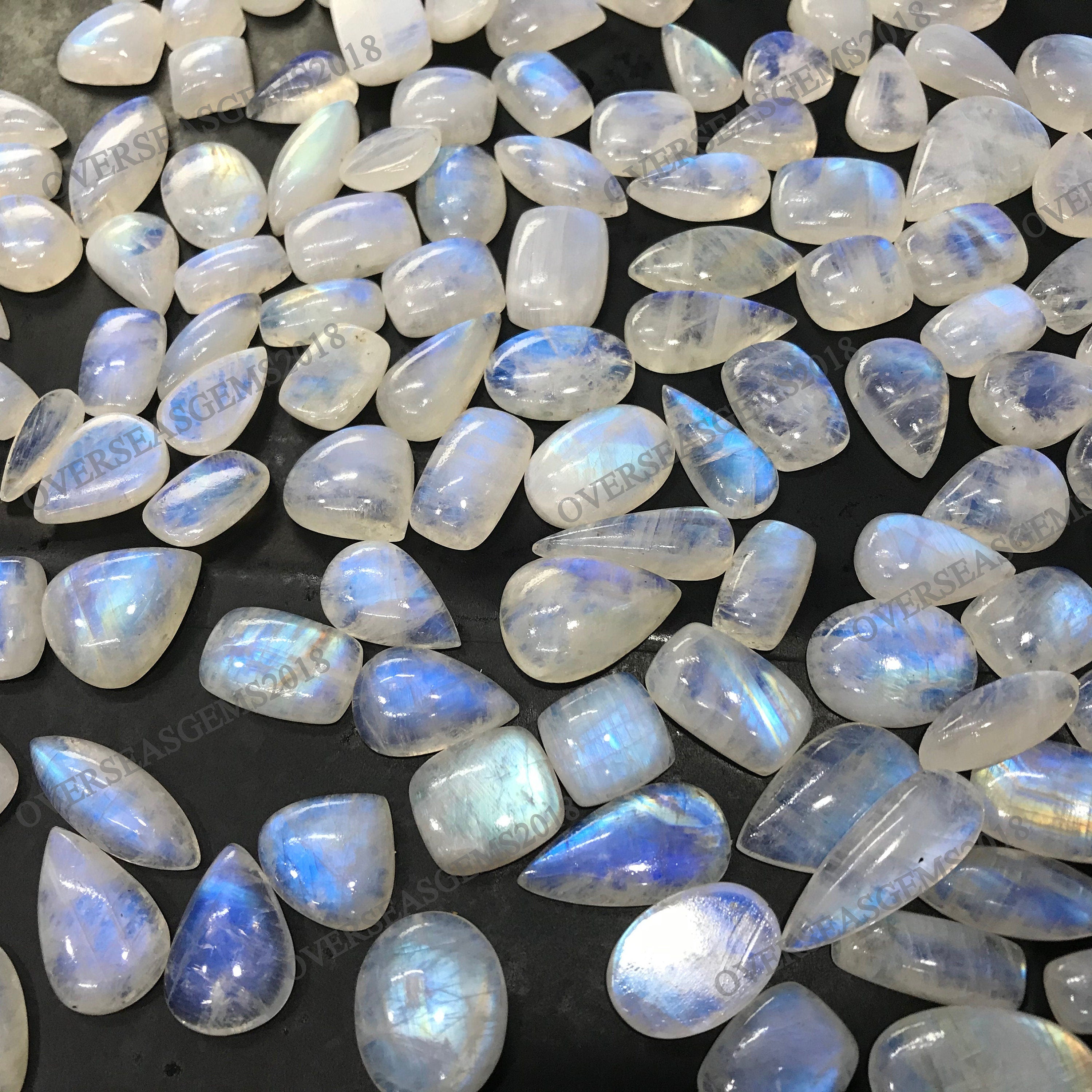 Natural Rainbow Moonstone Cabochon Lot: Loose Gemstone Jewelry Making - image 8