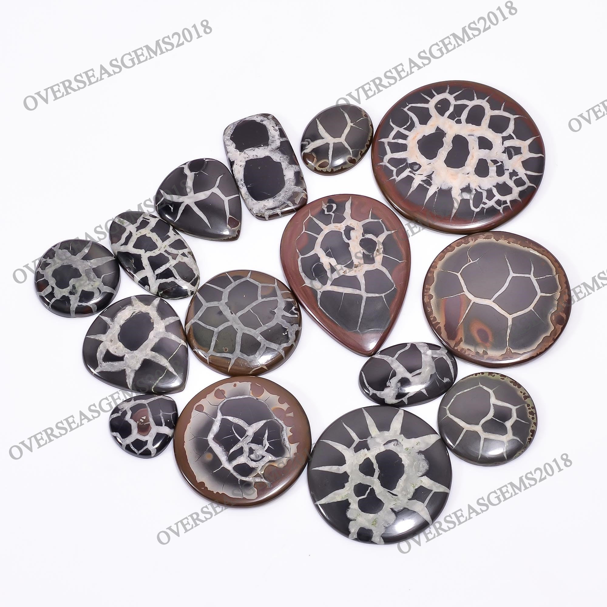 Mud Crack Fossil Cabochon Lot, Natural Gemstone Jewelry Making Supply