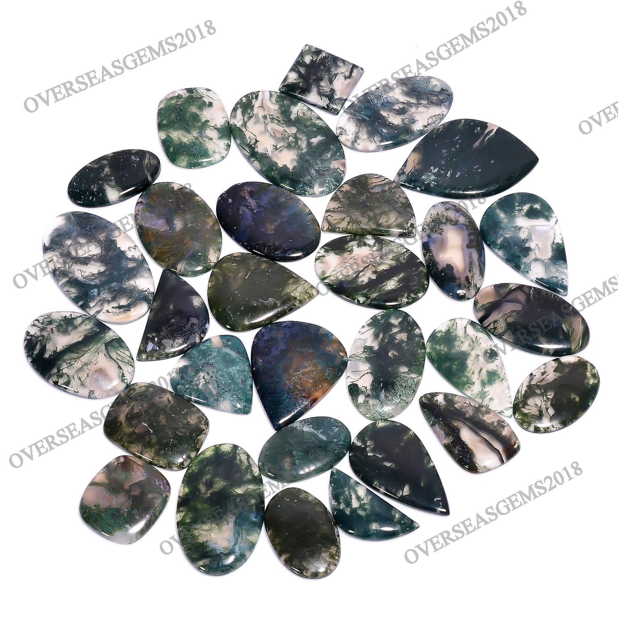 Natural Moss Agate Cabochon, Bulk Gemstone, DIY Jewelry Supply (25-45mm) - image 2