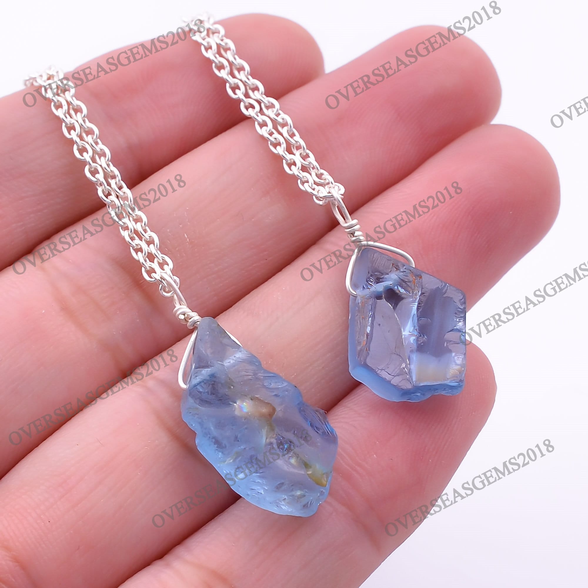 2Ct to 3Ct Raw Swiss Blue Topaz Pendant