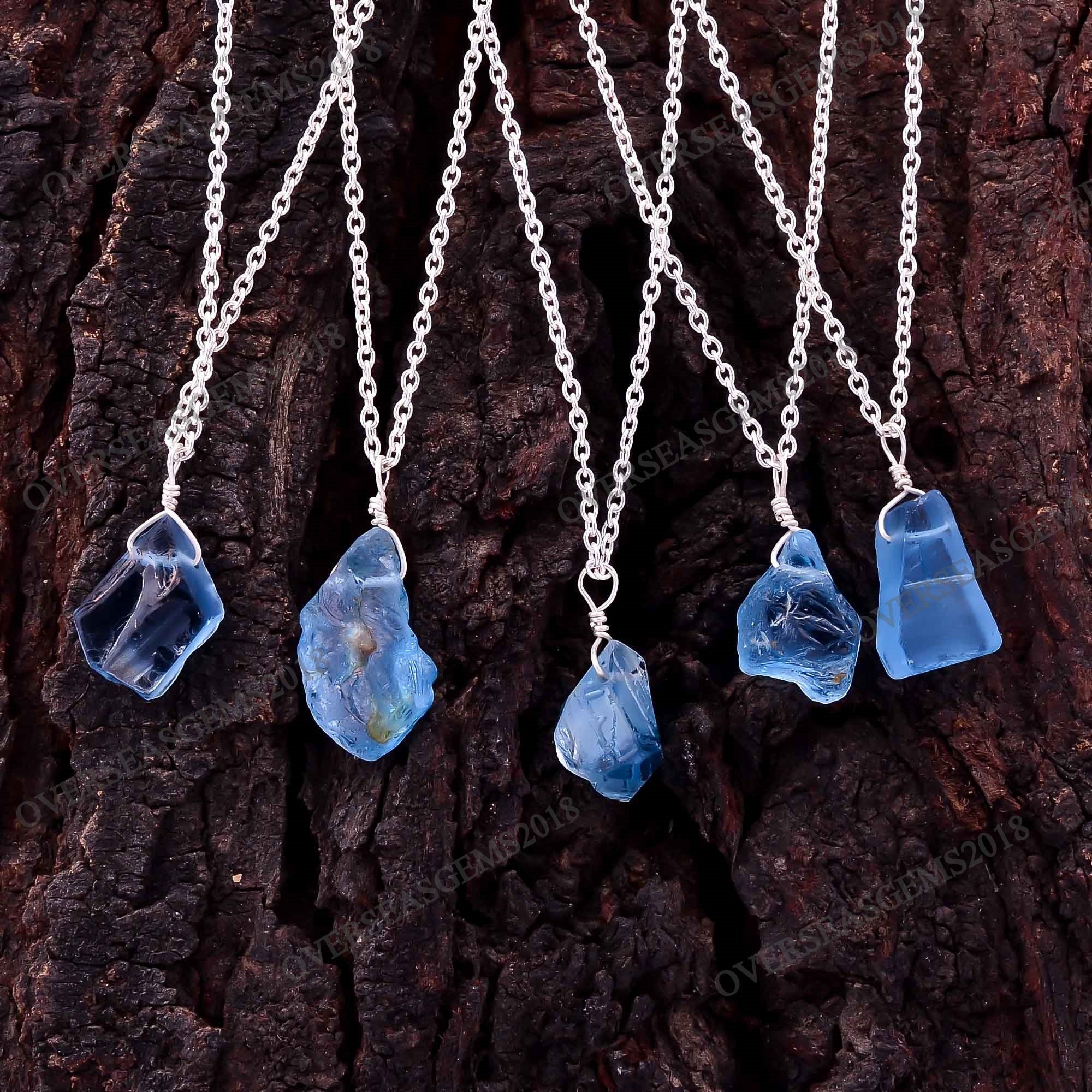 Raw Swiss Blue Topaz Pendant in Rough shape