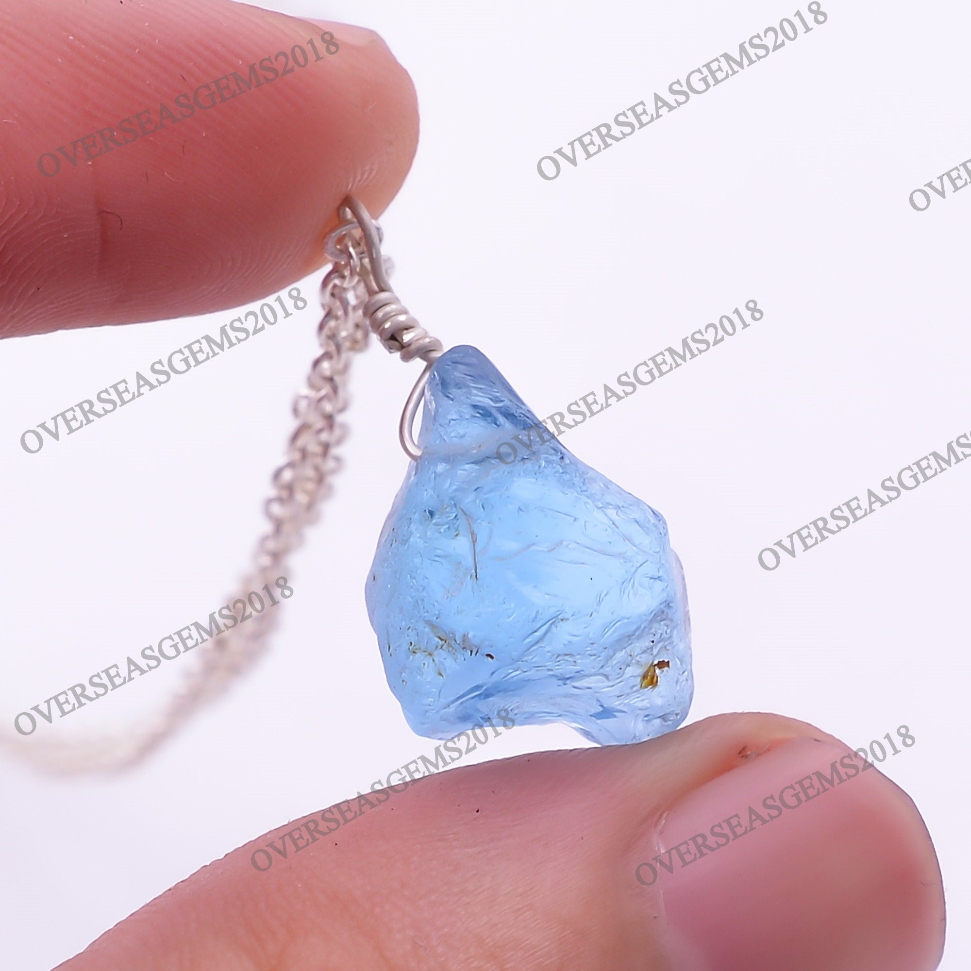 Raw Swiss Blue Topaz Pendant Approx. 9 mm to 15 mm size