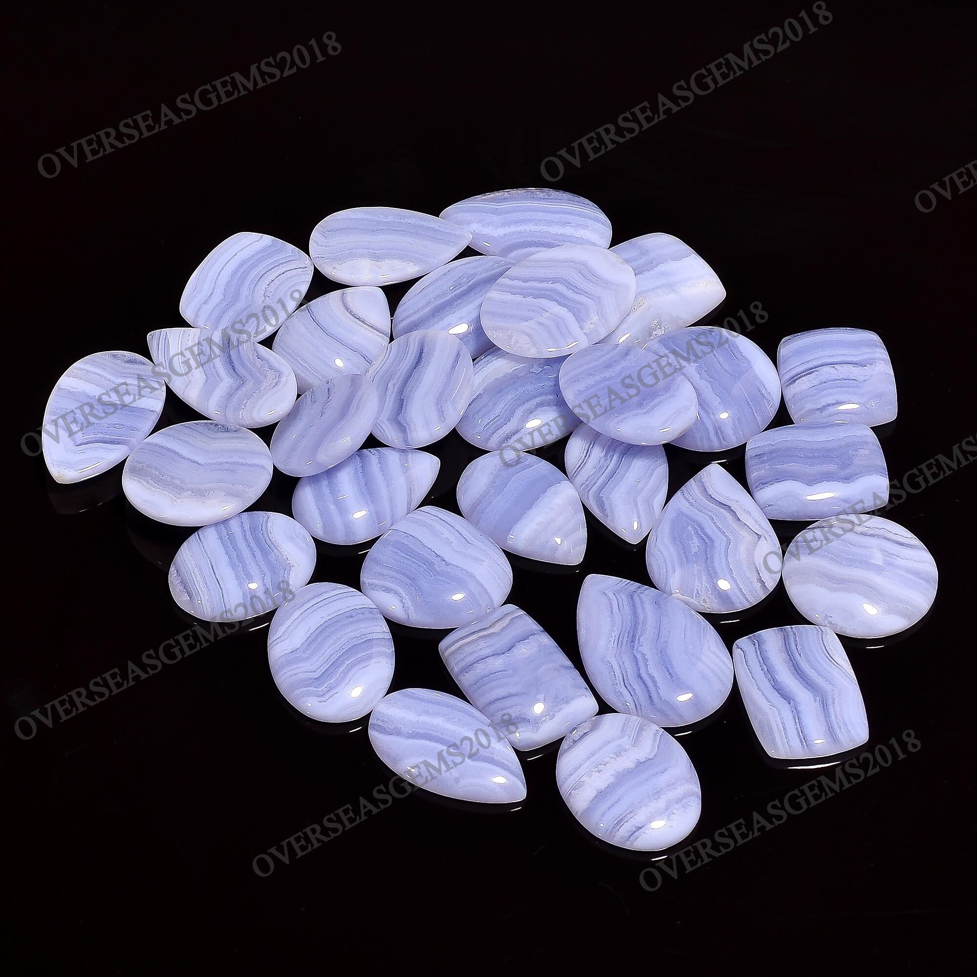 AAA Blue Lace Agate Cabochon Lot: Mix Shape Loose Gemstones - image 5