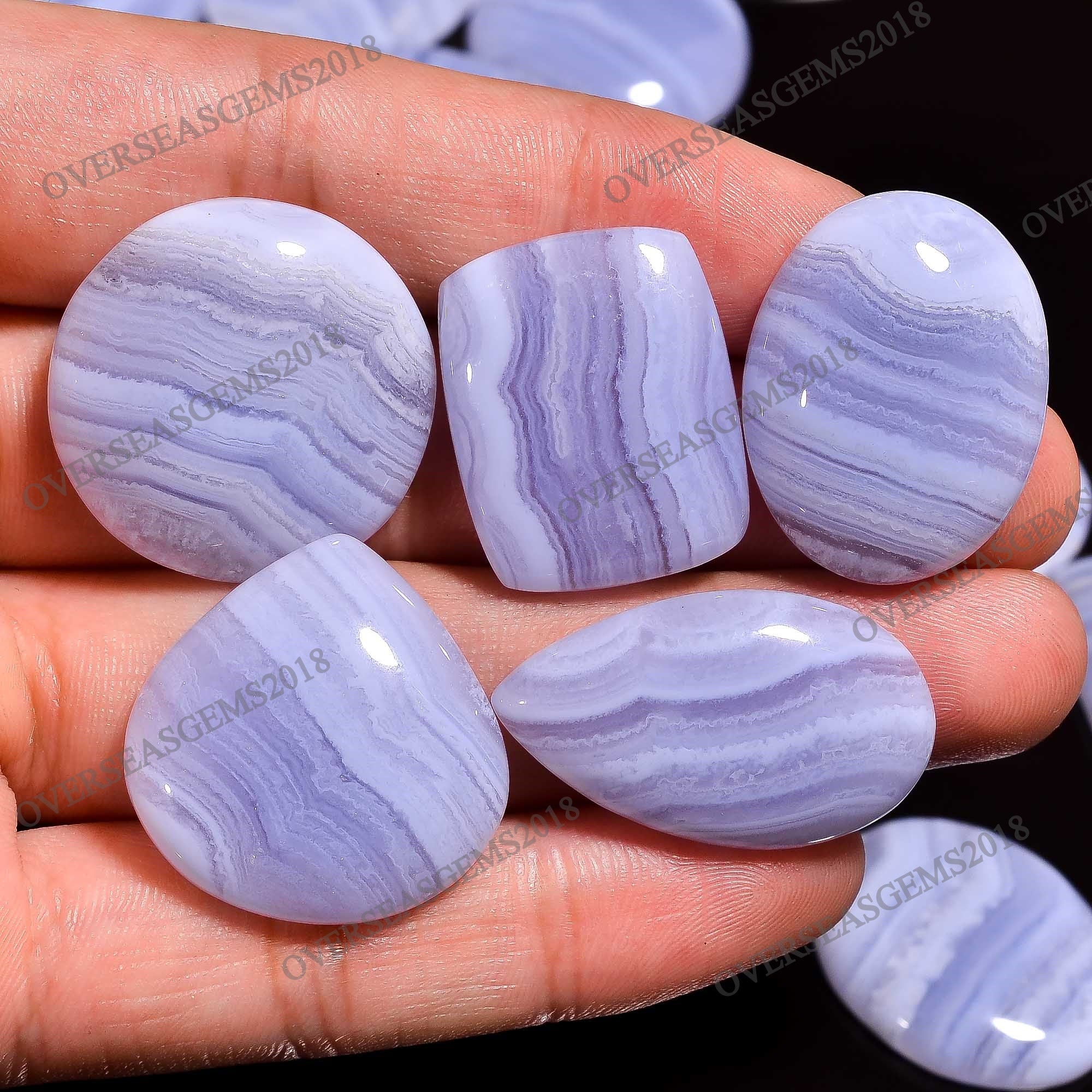 AAA Blue Lace Agate Cabochon Lot: Mix Shape Loose Gemstones